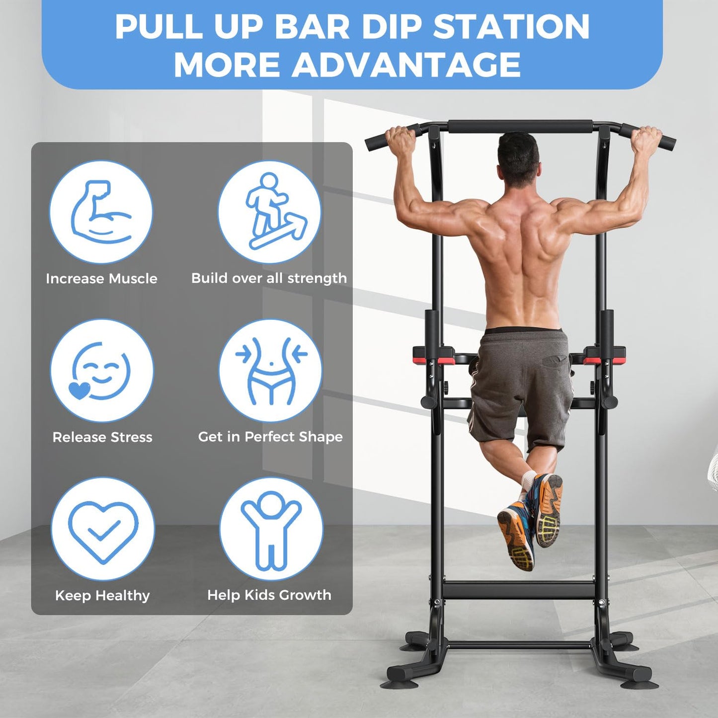 ZENOVA Pull Up Bar Power Tower Dip Bar Pull Up Stand Dip Station Multi-Function Workout Station Fitness Equipment Home Gym Machine
