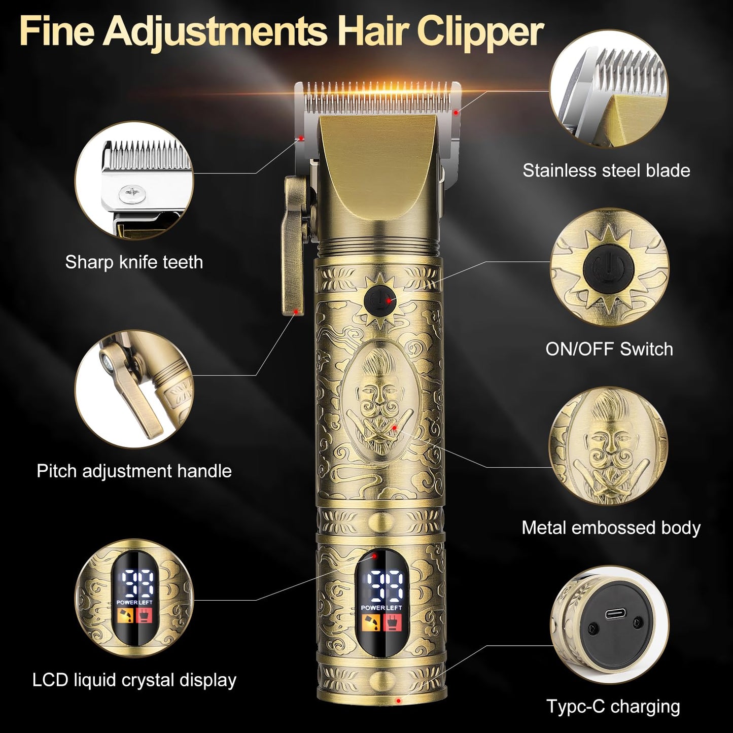 QREEYX Hair Clippers for Man T-Blade Trimmer Nose Hair Trimmer Electric Shaver Set, Professional Metal Body Barber Clippers Set for Haircut, Men’s Grooming Kit with LCD Display, Ideal Gift for Him