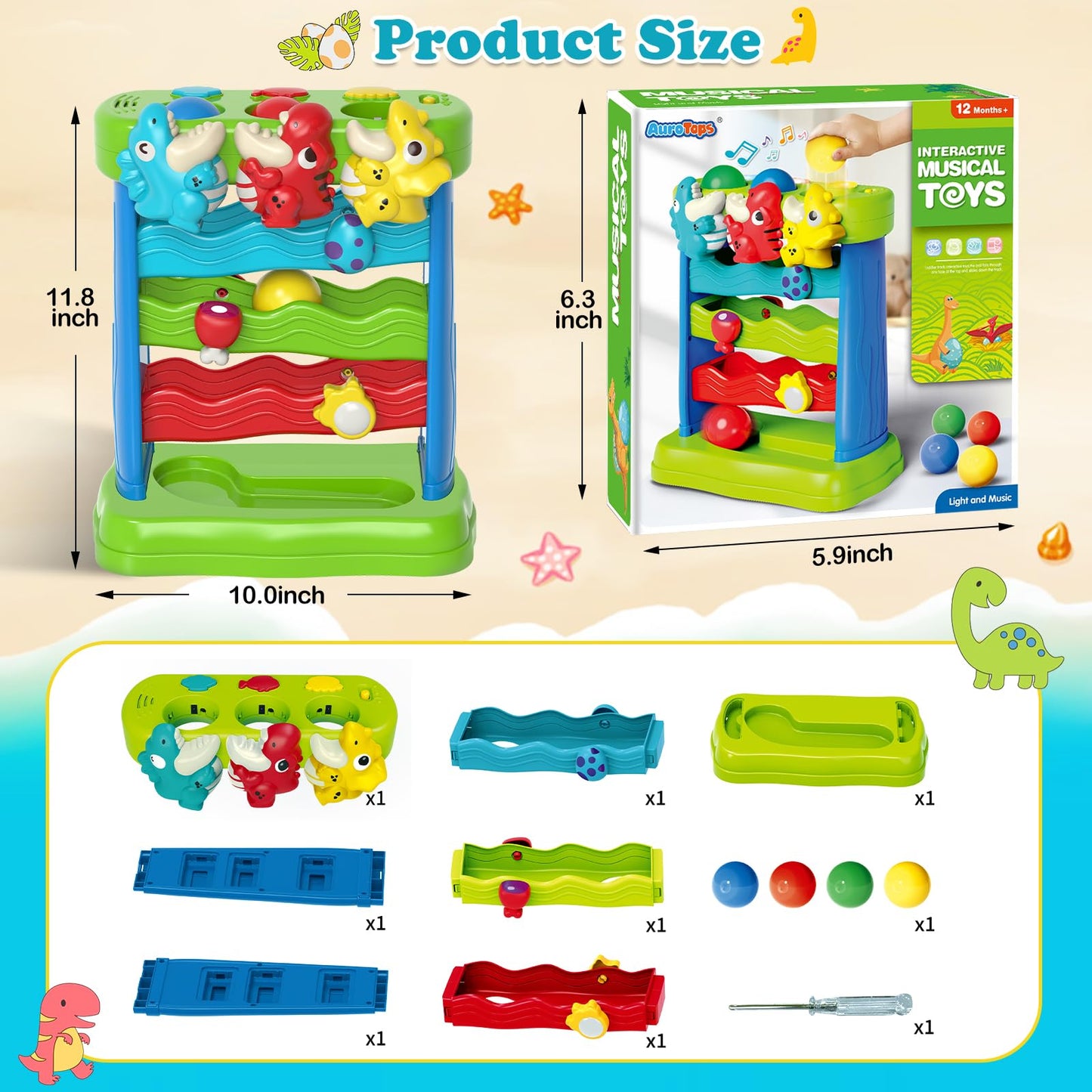 AuroTops Toys for Toddlers 1 2 3 Years Old Boys & Girls Musical Toy for Kids 12-18 Months Interactive Montessori Toys with Light & Sound,Christmas Birthday Gifts