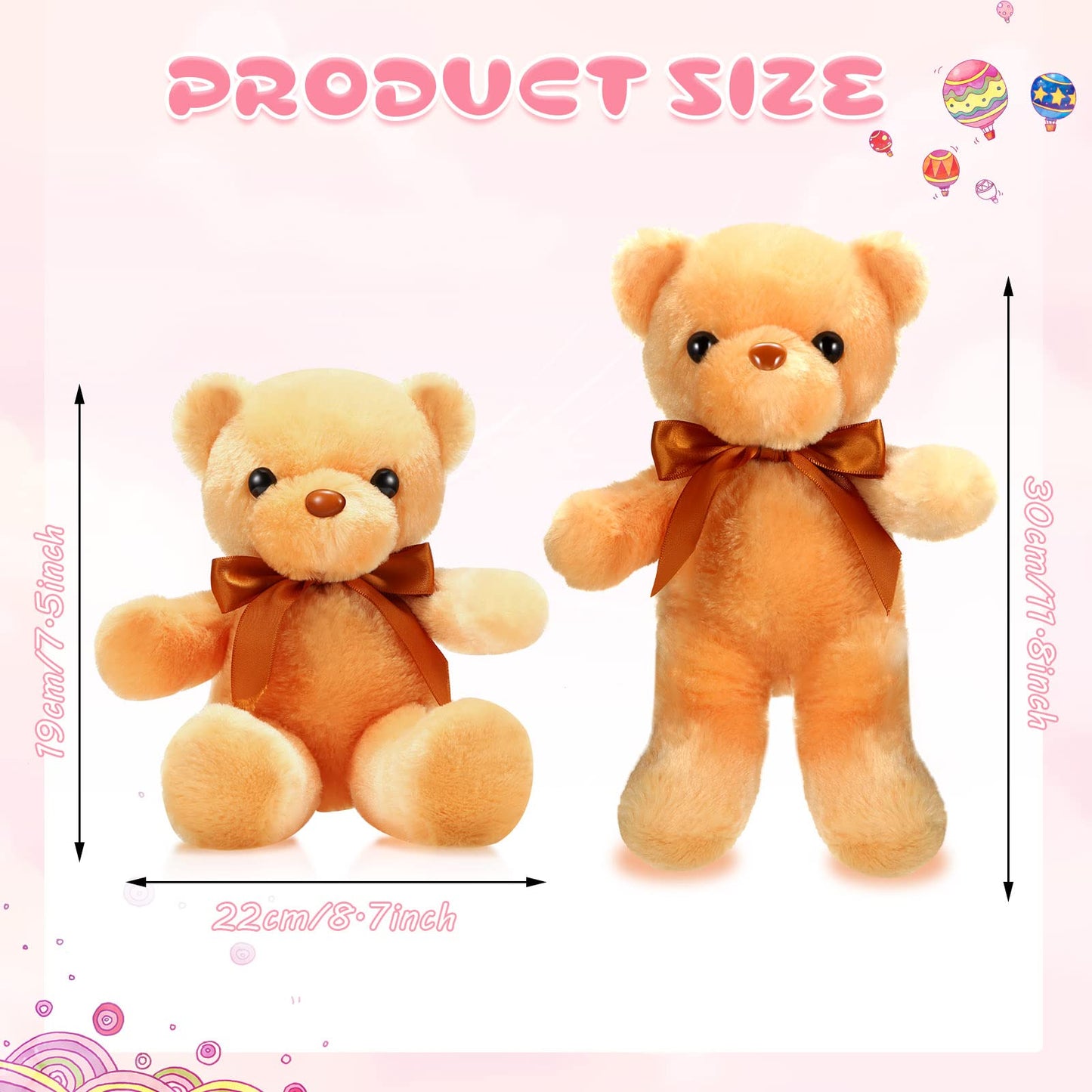 Skylety 10 Pcs 12 Inch Bears Bulk Stuffed Animals Soft Gift Plush Bears Toy with Ribbon Bow for Birthday Baby Shower Wedding Graduation Party Favor(Vivid Colors)