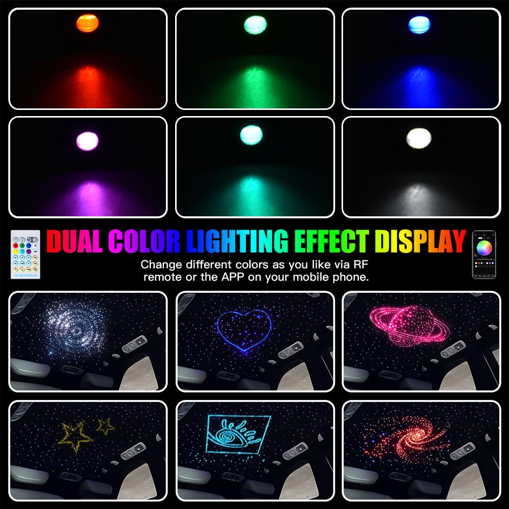 XAEIOW Twinkle Starlight Headliner Light,16W 1000pcs 9.8ft LED Star Ceiling Fiber Optic Light Kit APP/Remote for Car/Home/Party