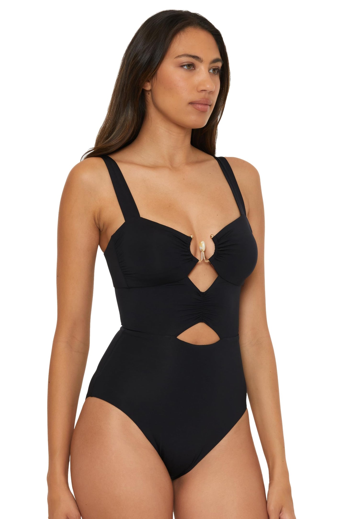 Soluna Swim Bonita - Women's Shirred One Piece Swimsuit, Adjustable, Bathing Suits for Women, Black, Medium