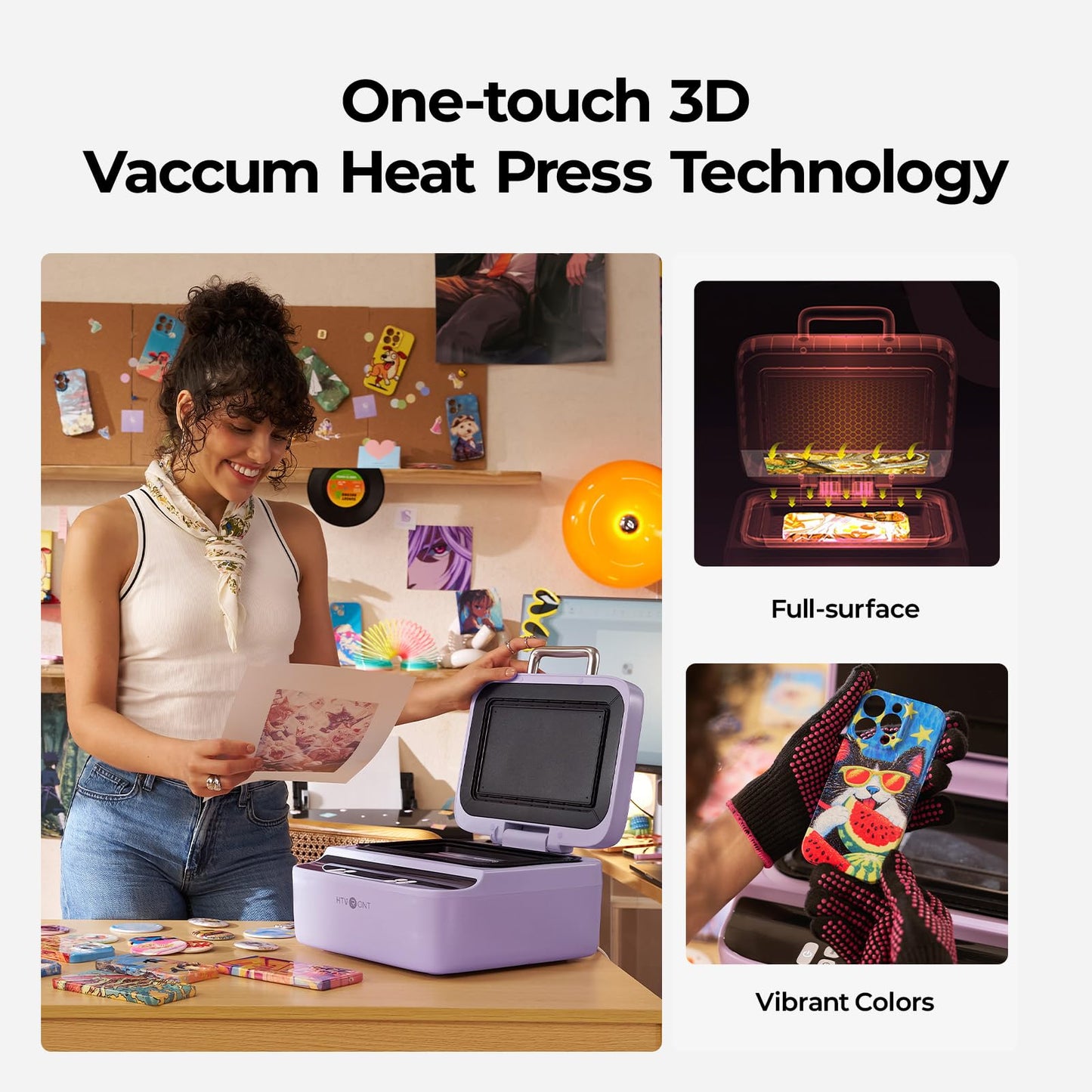 HTVRONT Phone Case Heat Press Machine - Phone Case Auto Heat Press with 3D Vacuum Heat, Precise Temperature Sublimation Phone Case Press Machine for Badges, Coasters, etc. (Compatible with iPhone)
