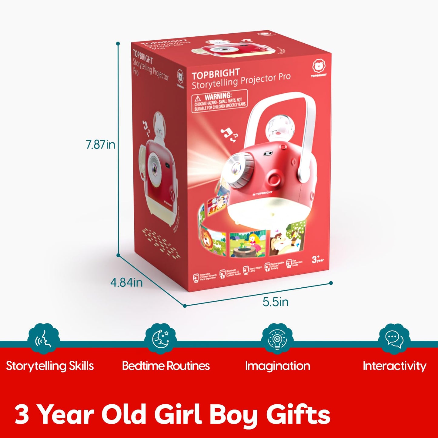TOP BRIGHT Story Projector for Kids, Audio Books with 8 Stories and Music, Bedtime Story Telling Toys with Night Light, Christmas Easter Birthday Gifts for Kids, Toddler Toys for 3 Year Old Girl Boy