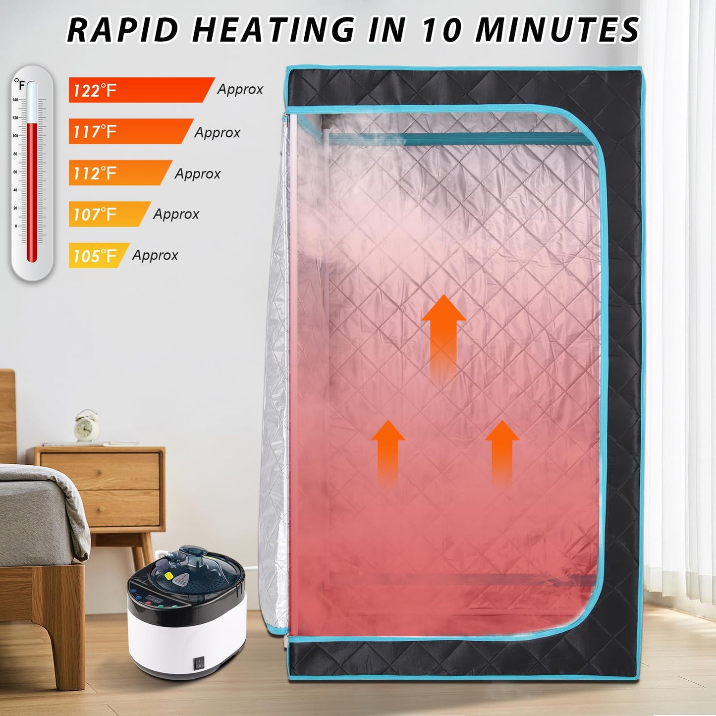 iDOTODO Full Size Portable Steam Saunas for Home Spa, Full Body Sauna Tent for Relaxation, 1500W & 4L Sauna Steamer Machine, Remote Control, Foldable Chair (Black)