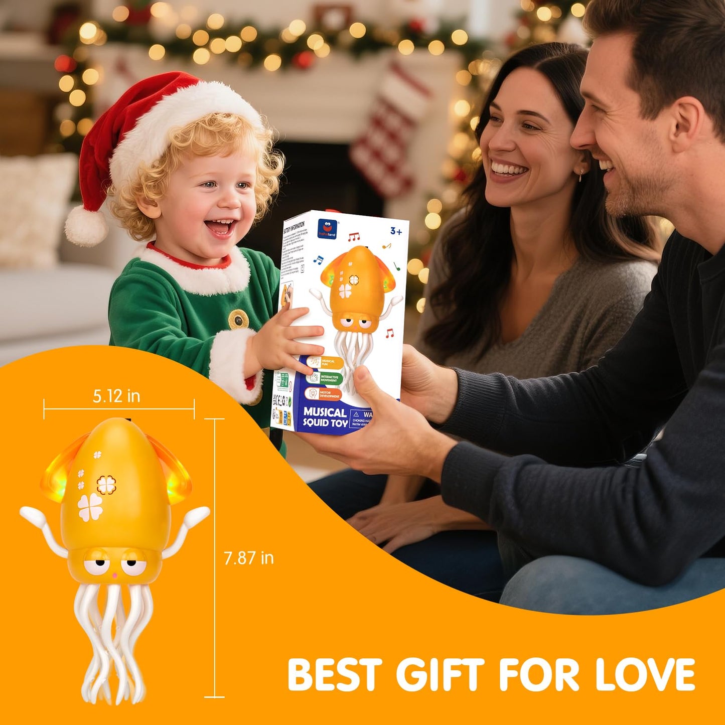 hahaland Dancing Octopus Baby Toys, Magic Musical Crawling Tummy Time Toy, Toddler Sensory Toys for 3 4 5 6 Year Old Boy Girl Birthday Gifts, Funny Squid with Led Light & Music
