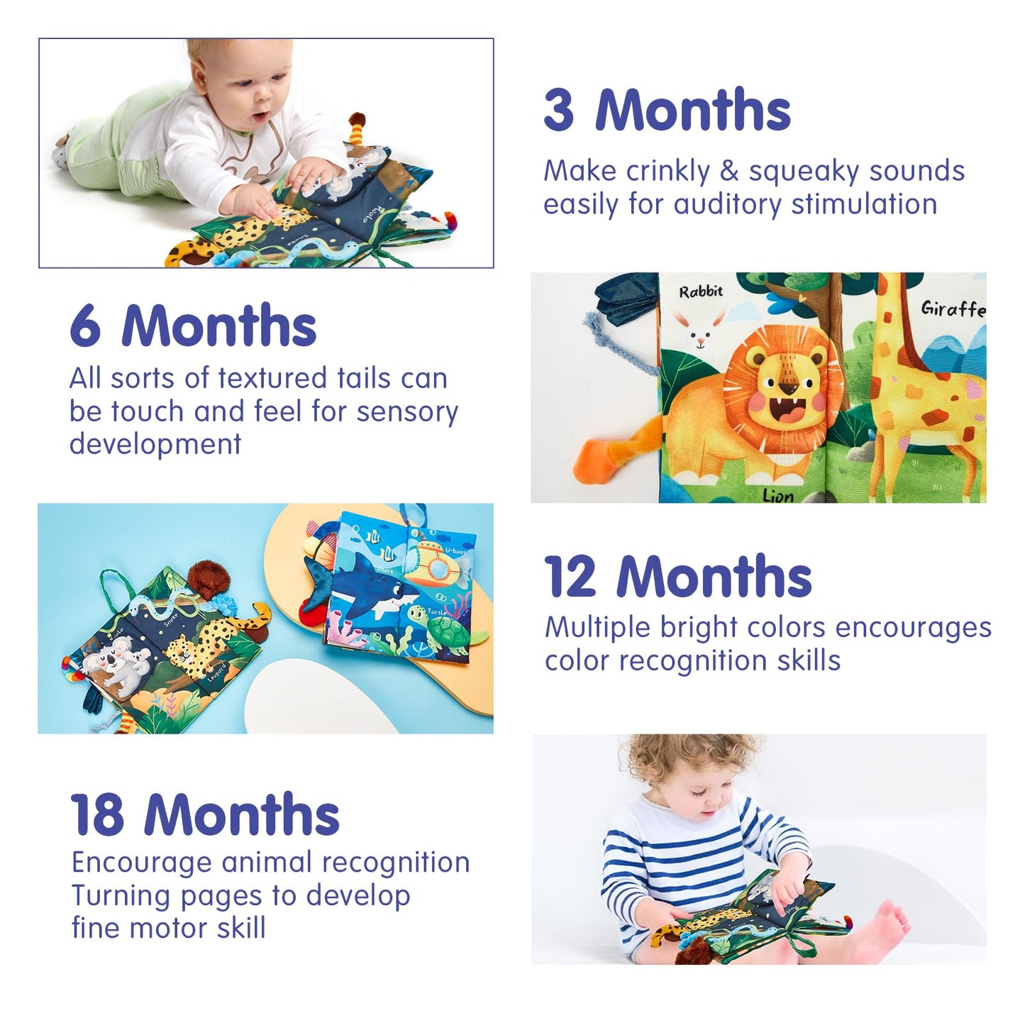 hahaland Baby Toys 0-6 Months - Crinkle Books for Babies 2-Pack, Soft Cloth Sensory Touch Feel Baby Book 6-12 Months Infant Montessori Toys 0-3 Month Newborn Baby Boys Gifts 3-6 Months Travel Toys