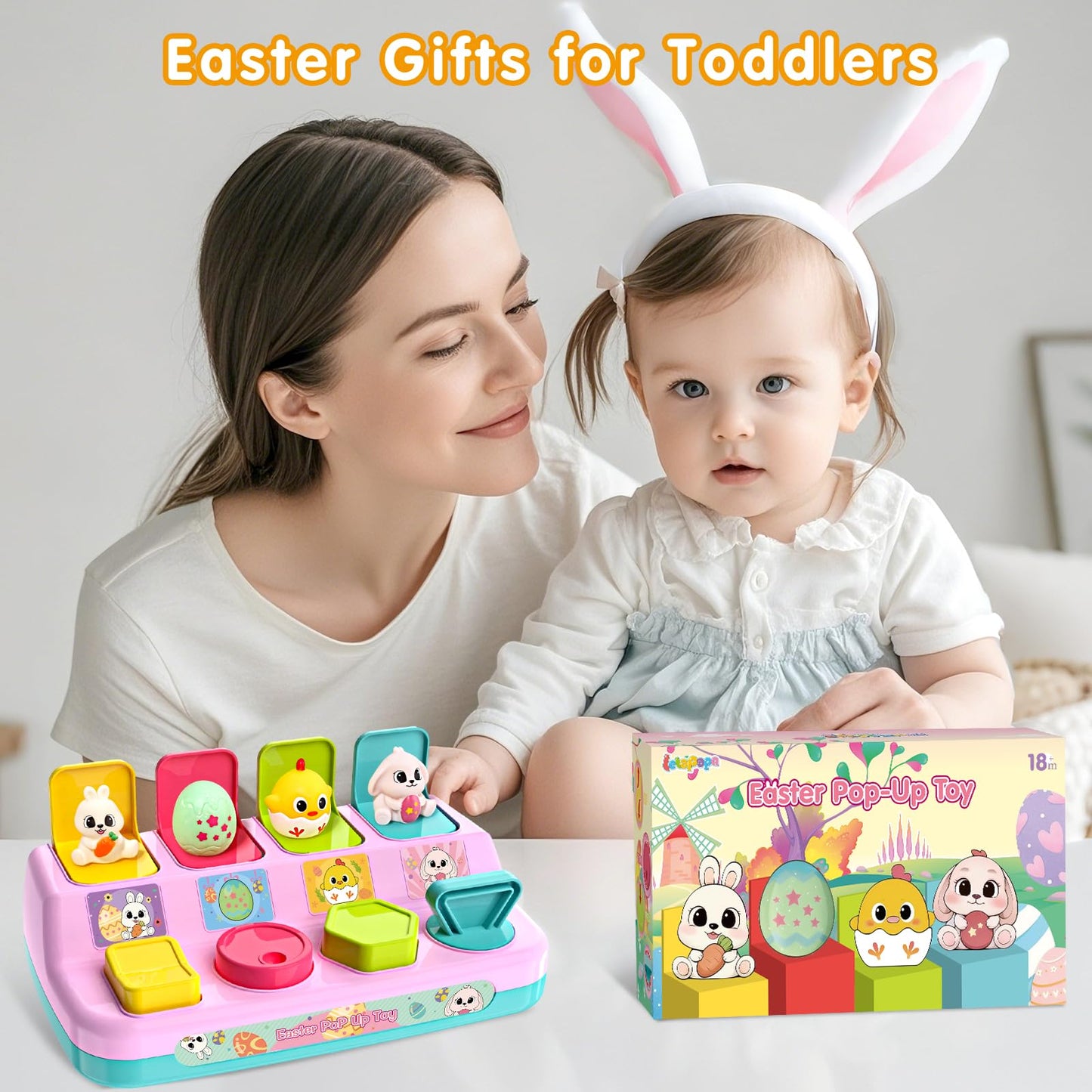 Letapapa Interactive Pop Up Toys for Toddlers, Toddler Easter Toys Easter Basket Stuffers, Montessori Cause and Effect Toy Gifts for Baby Early Learning, Baby Toys for Boys Girls Age18 Months+(Pink)