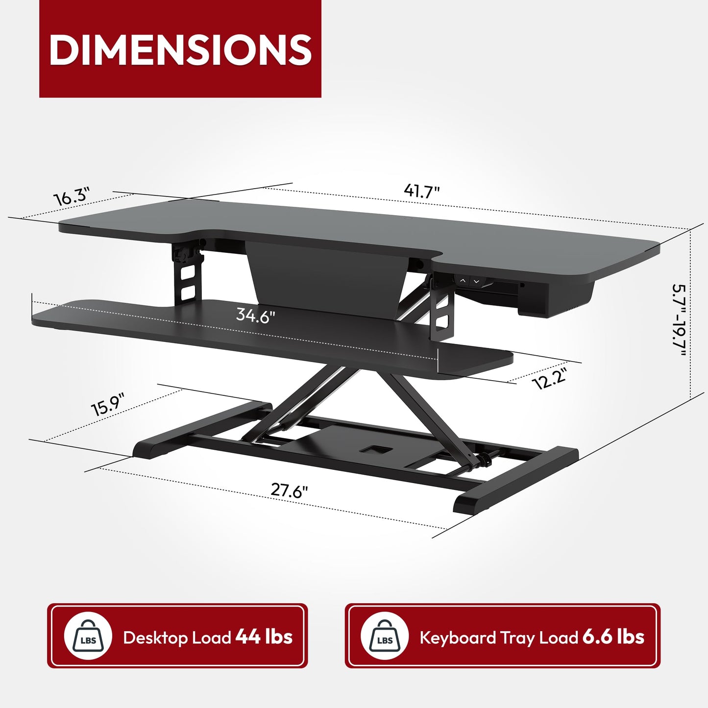 SANODESK 42" Electric Standing Desk Converter, Height Adjustable Riser for Office Home,Dual Monitor and Laptop Workstation with Large Keyboard Tray, Black Color