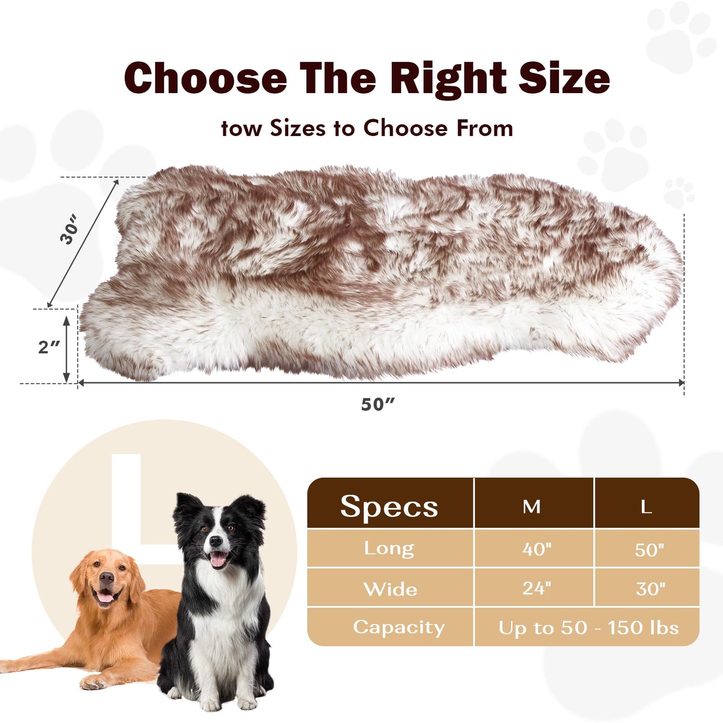 Welfibr Faux Fur Dog Bed for Large Dogs, Fluffy Luxury Dog Mattress, Fuzzy Dog Bed Mat Soft Flat Dog Beds Washable and Waterproof Pet Dog Mat Bed, Extra Large Plush Orthopedic Dog Bed, Brown, 50"