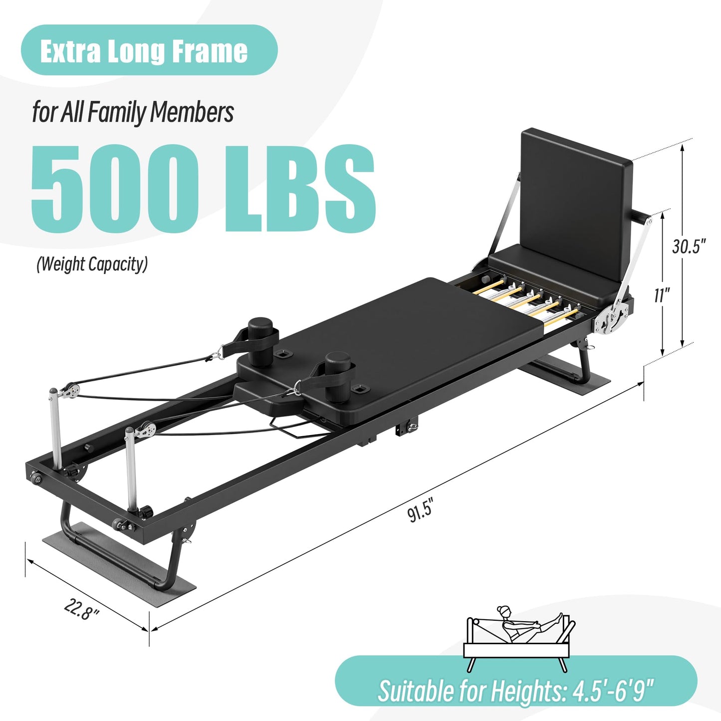 MU Pilates Reformer, Foldable Reformer Pilates Machine with Dual Resistance for Home Use and Gym Workout, Suitable for Advanced and Beginners Users (91.5" with Jump Board)