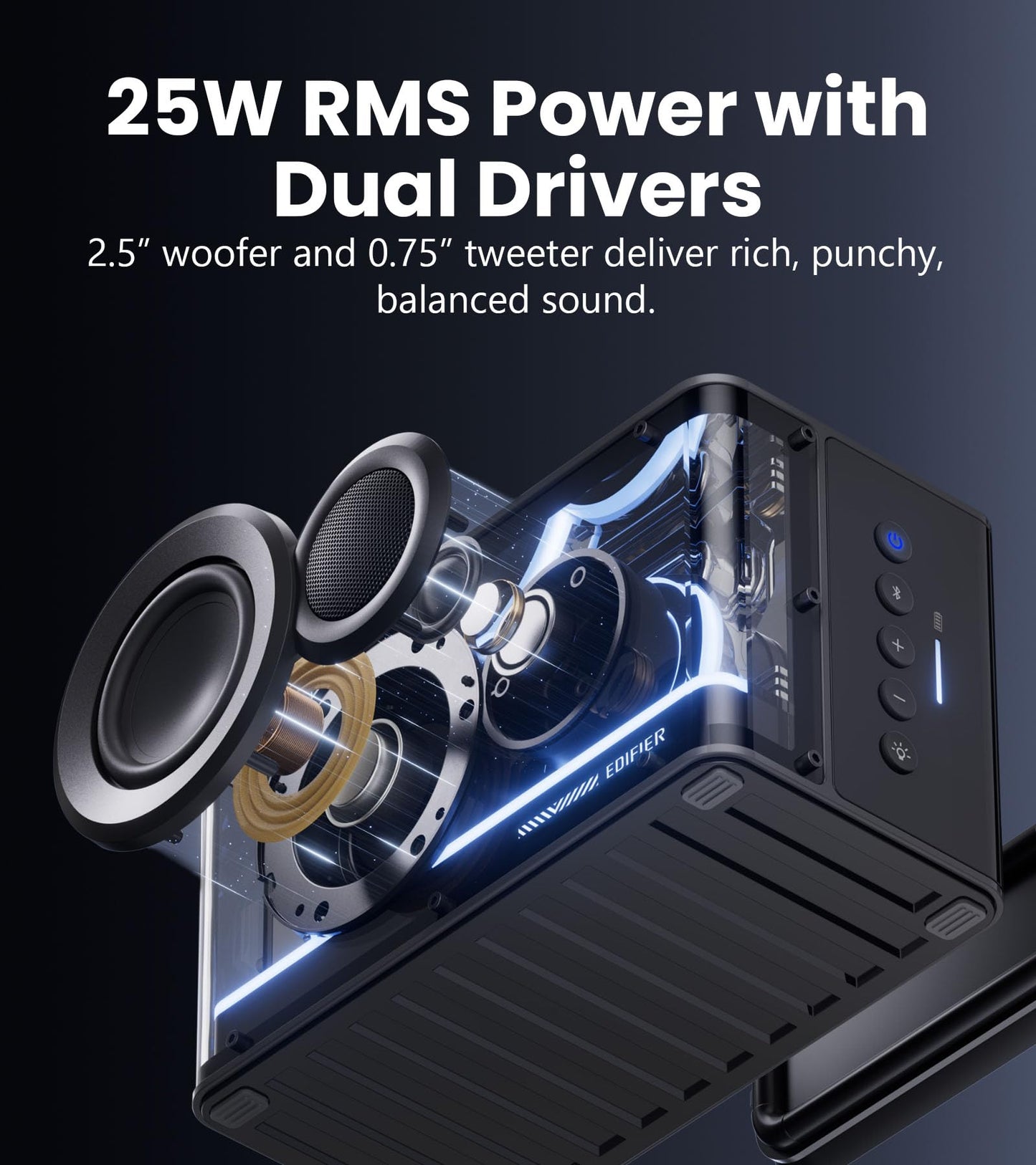 Edifier QD25 Bluetooth Speaker | Portable Desktop Audio, 25W (RMS) Dynamic Sound, Hi-Res Audio, Splendid Light Effects, 15H Playtime, Bluetooth 6.0, Wireless Stereo Pairing, Black