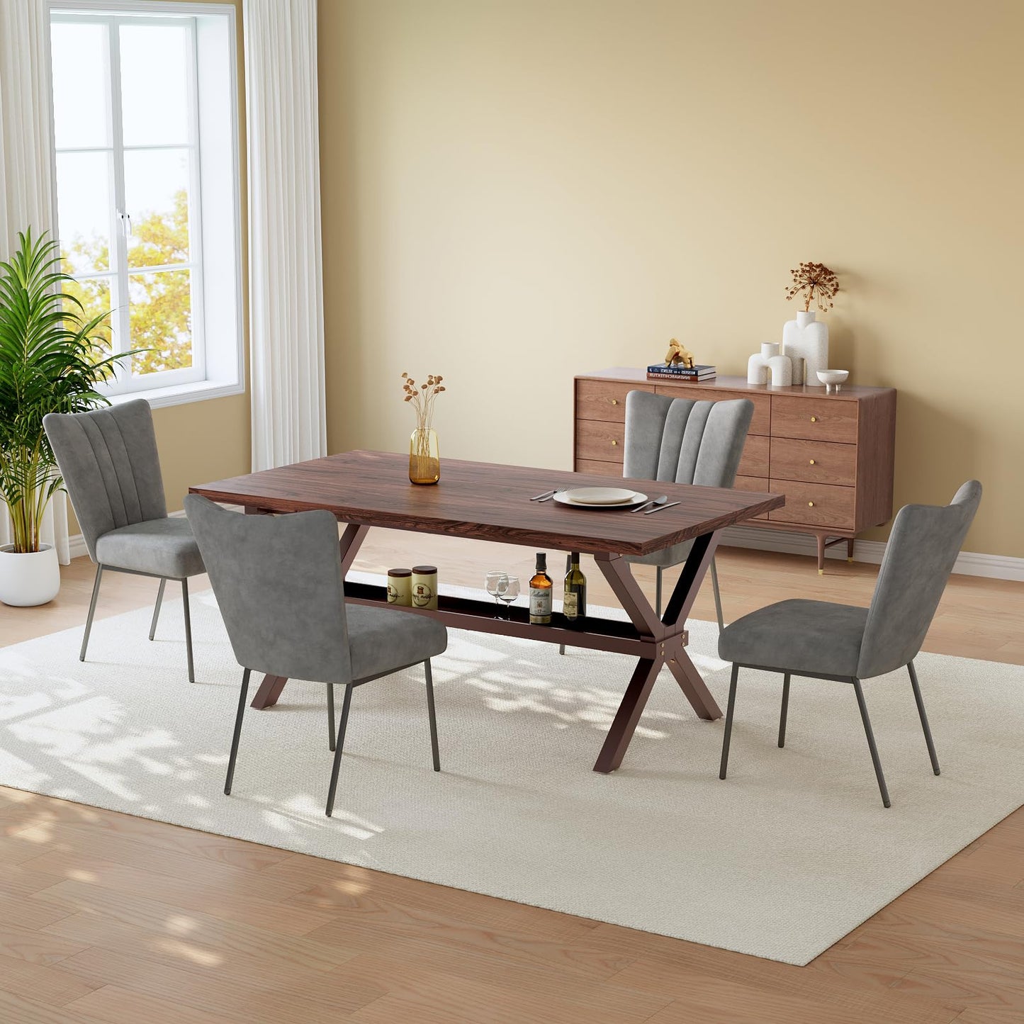 HIPIHOM 63" Dining Table for 4, MDF Kitchen Table with Dining Chairs, Strong Metal Legs, Ideal for Kitchen Living Room