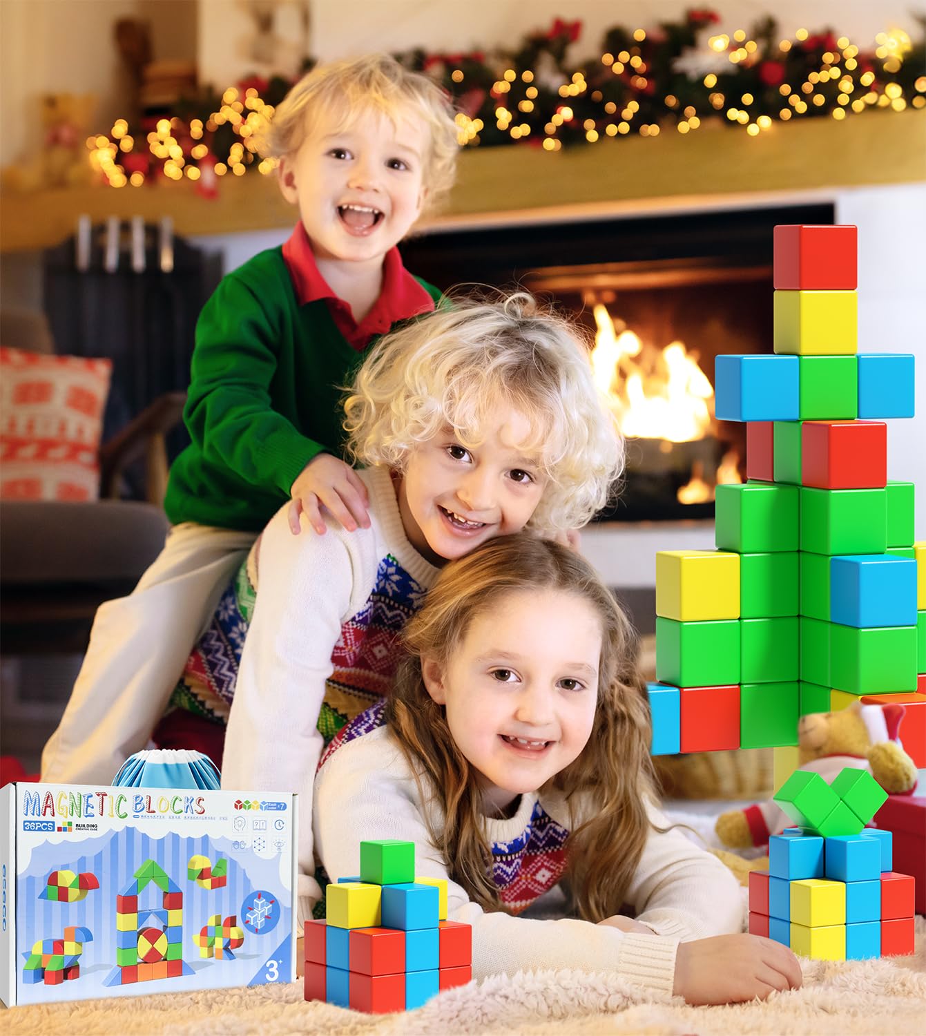 Asago Magnetic Blocks for Toddlers, 1.34 inch 36PCS Kids Building Toys, Creative Stacking Colorful Sensory Block with Magnet, Educational Construction Cubes Set for Boys Girls Kids Ages 3 4 5 6 7 Year