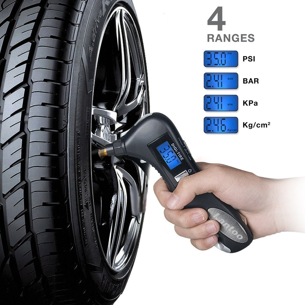 Lantoo Digital Tire Pressure Gauge 150 PSI – 5-in-1 Emergency Tool for Cars, Trucks & Bikes – Includes Seatbelt Cutter, Window Breaker, LED Flashlight & Red Safety Light - 1 Pack