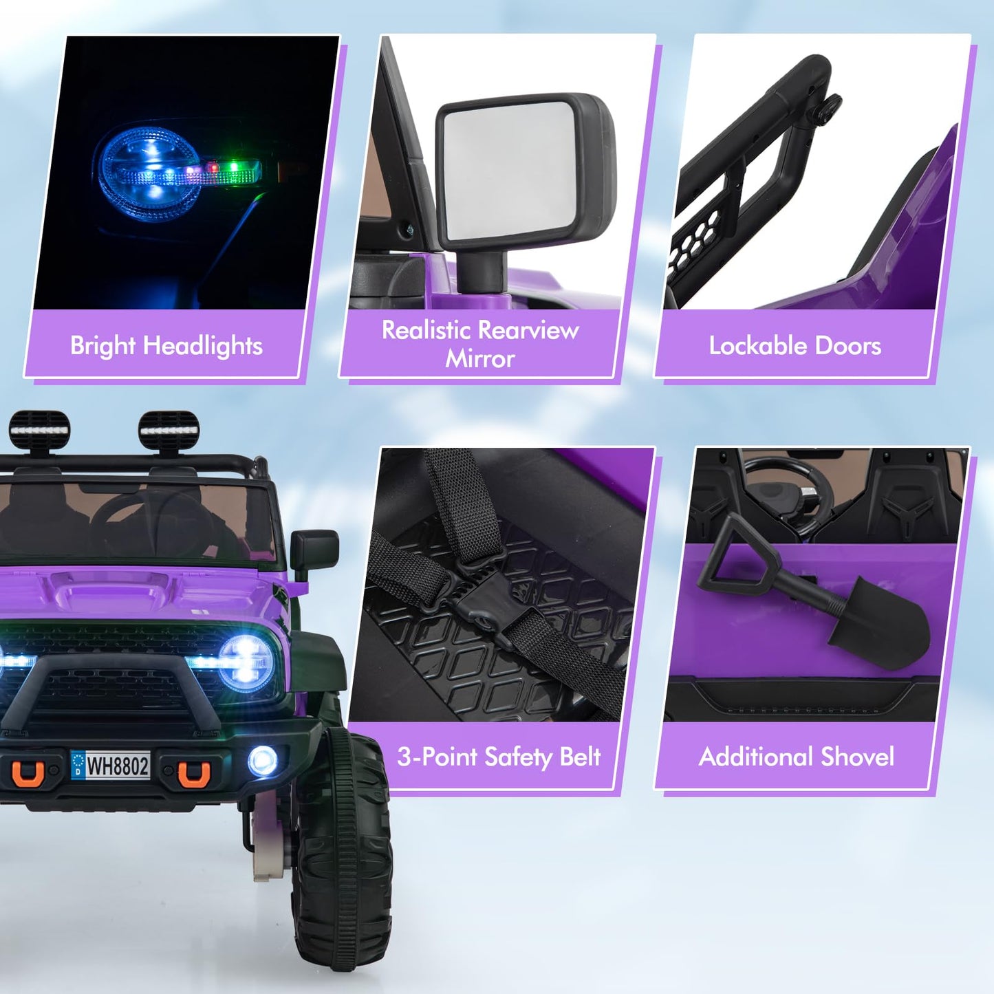 INFANS 24V 2 Seater Ride on Car for Kids, 2WD/4WD Battery Powered with Remote Control, Music, USB, MP3, Spring Suspension, 20" Wide Seat Electric Jeep Toys for Boys Girls Aged 3+ (Purple)