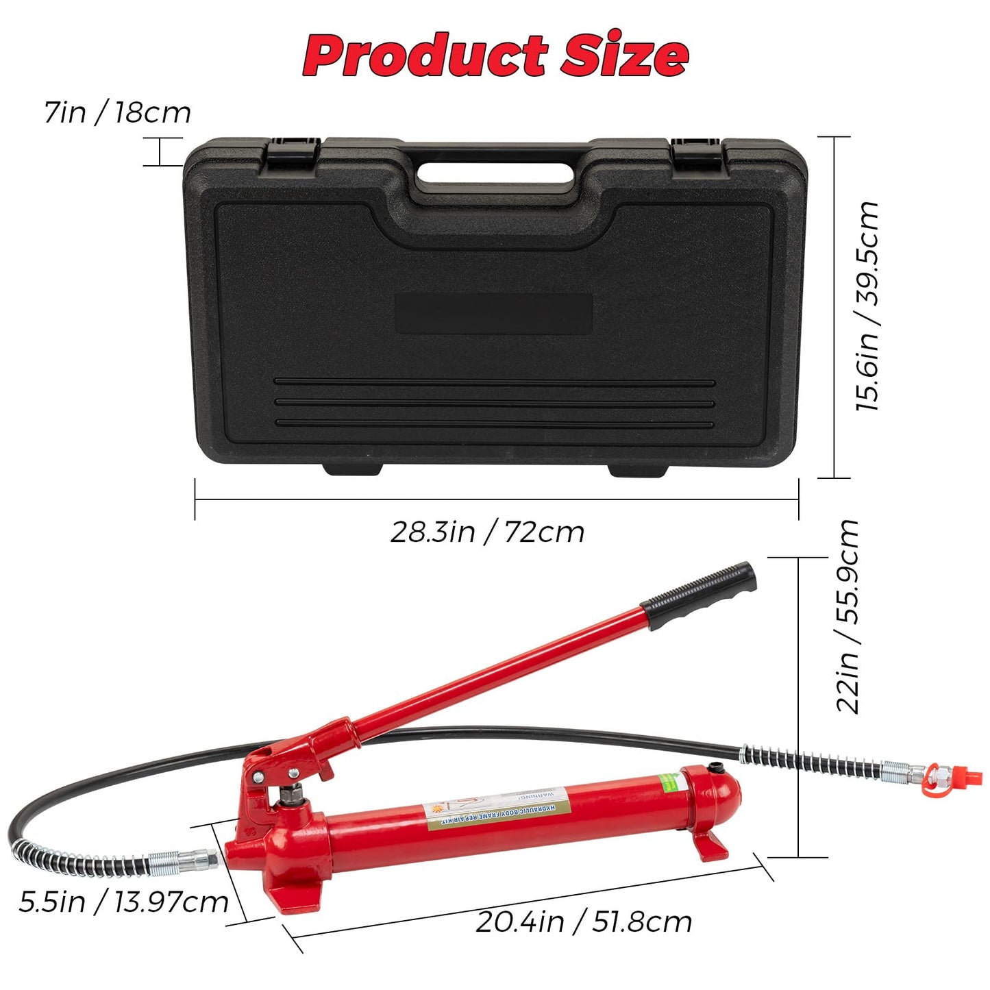 12T Porta Power Hydraulic Jack Kit, Hydraulic Multifunctional Jack with 4.6 ft/1.4 m Oil Hose, Auto Body Frame Repair Kit, Storage Case, 26455 LBS Capacity, for Car Repair, Truck, Garage