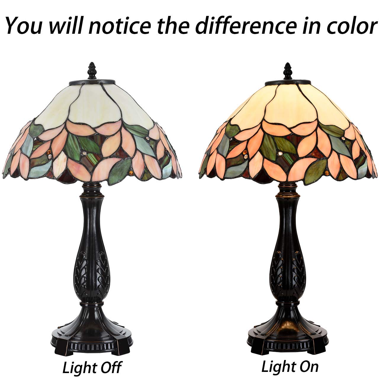 Bieye L10805 Pink Wisteria Tiffany Style Stained Glass Table Lamp, 14" W x 22.5" H