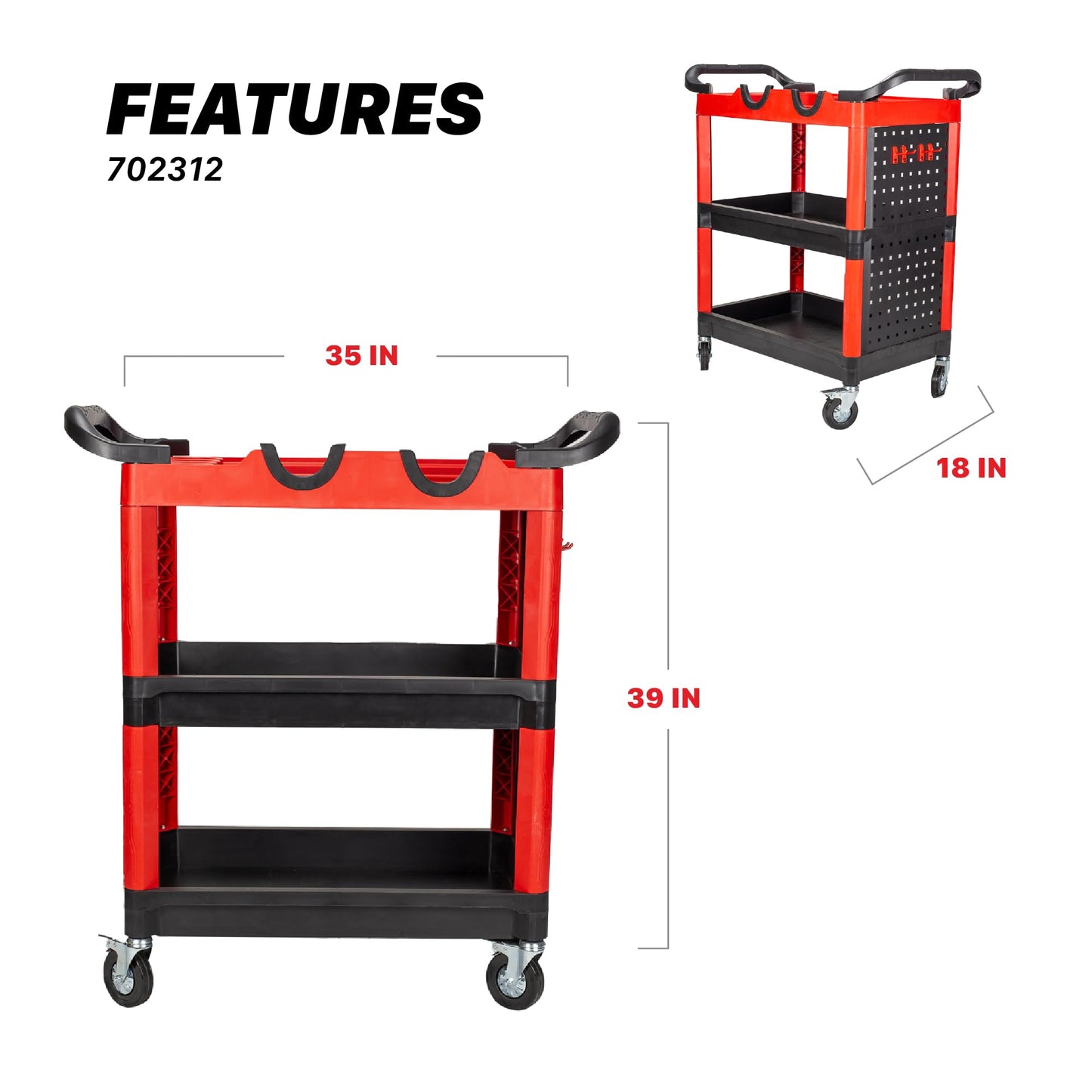 Maxshine Premium Universal Heavy Duty Detailing Cart – 3-Tier Mobile Car Detailing Cart with Locking Casters, Storage Shelves, Brush Holder & Pegboard Organizer – Garage & Mobile Auto Detailing