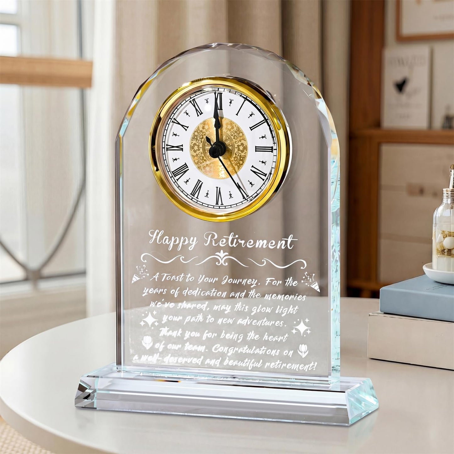 Retirement Gifts for Women Men, Personalized Alarm Clock with Warm Night Light, Decorative Commemorative Keepsake for Retired Coworker, Boss, Teacher, Friends, Happy Retirement Table Decor (Glass)