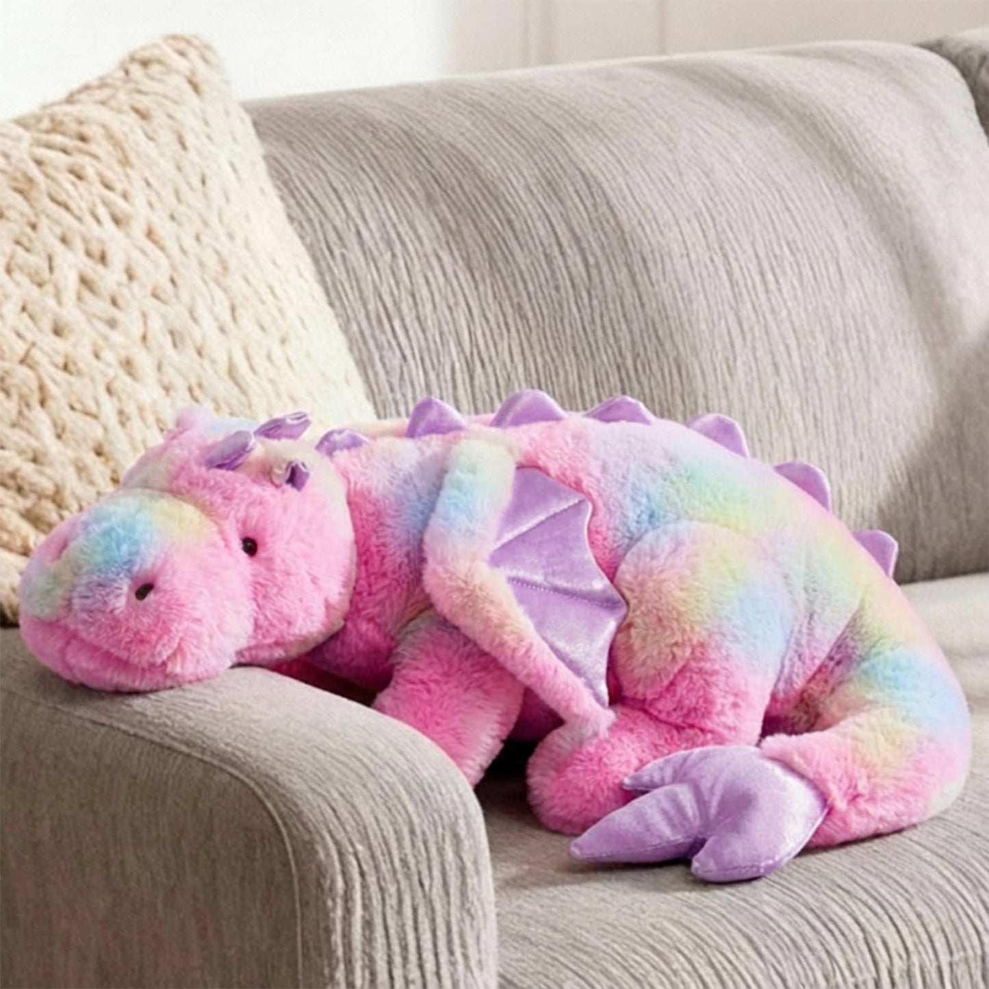 ARELUX Large 36in Cute Dragon Stuffed Animals Plush Toy Soft Colorful Pink Pterosaur Plushie Giant Fuzzy Dinosaur Pillow Plushies with Wings Cuddly for Friends Family Member