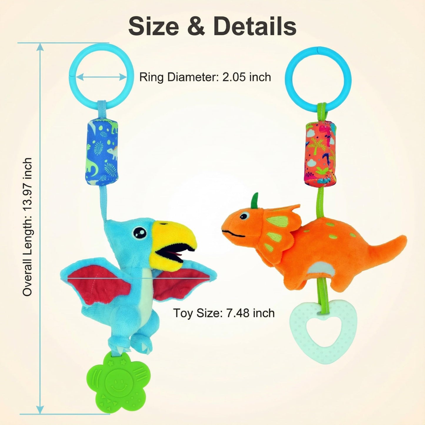 gebra Baby Toys for 0 3 6 9 12 Months, Soft Rattle Wind Chime Car Seat Crib Stroller Toys, Dinosaur Baby Hanging Toys Birthday for Baby Boys and Girls