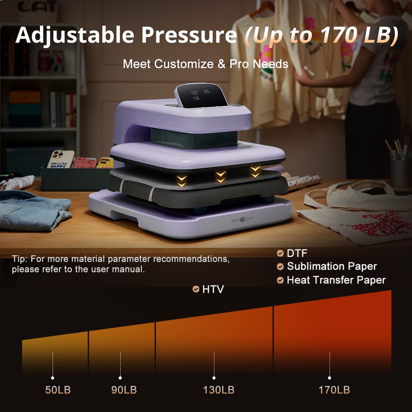 HTVRONT Auto Heat Press 2, Auto Tumbler Heat Press Purple, Teflon Sheets, Heat Resistant Gloves, Heat Tape