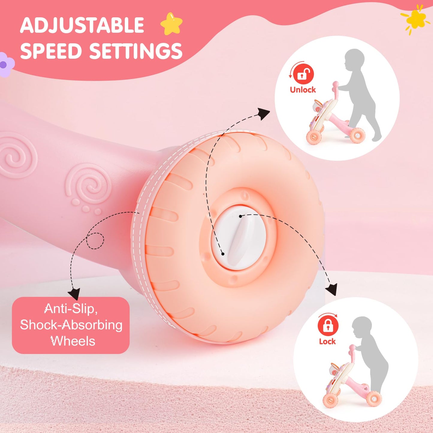 AuntyFey Baby Walker, 3 in 1 Push Walker for Baby Girls Boys, Baby Walking Toy for 1 Year Old Learning to Walk, Sit to Stand Baby Walker Push Toy for Girl 12 Months, Pink
