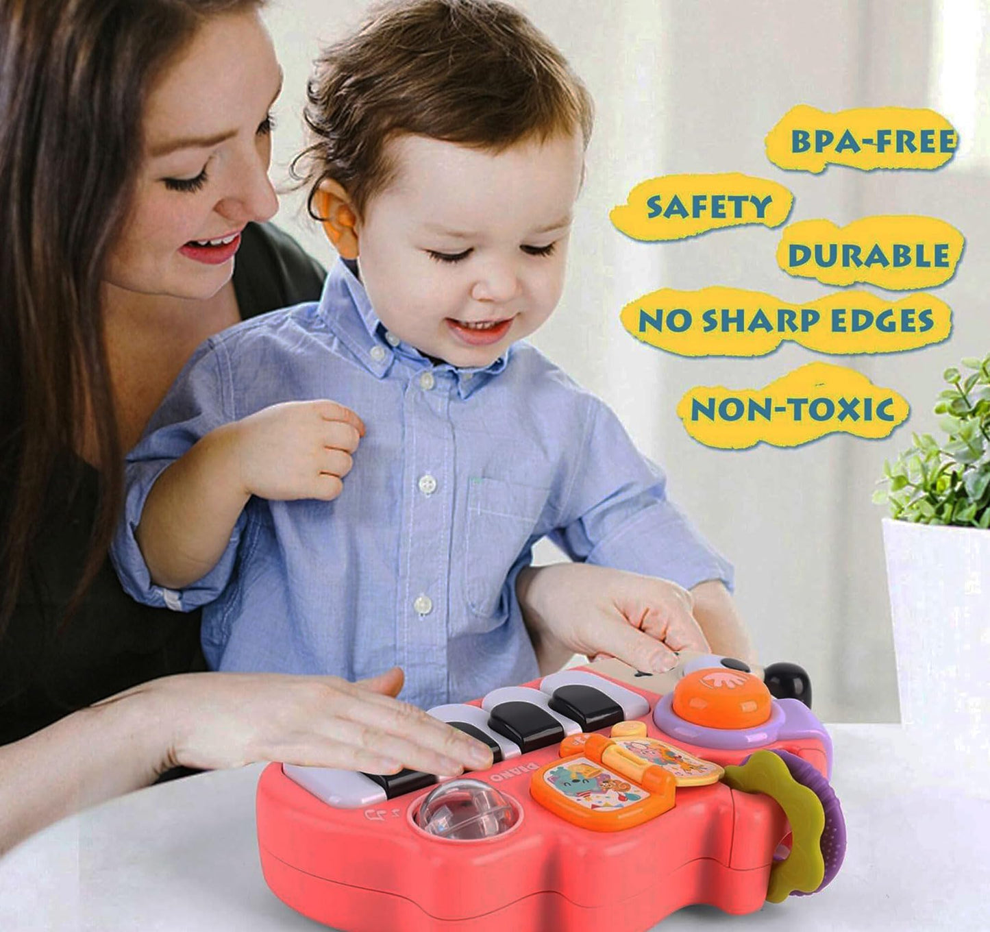 Baby Musical Piano Toys for Toddler age1-3, Busy Board with Music & Light, Birthday Toy for Infant Toddler 1-3 Years and Older Boy Girl Gifts (Pink-Hedgehog)