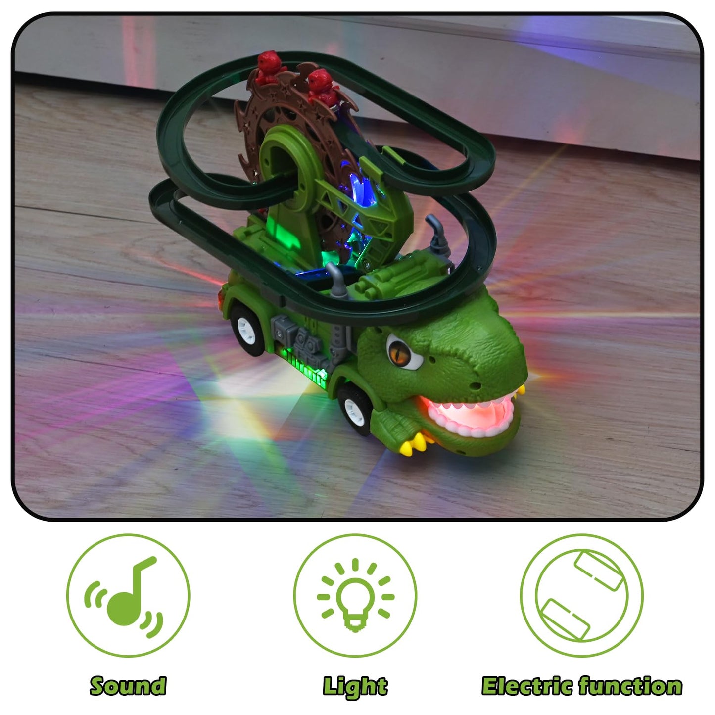 Tyyseis Dinosaur Toys for Kids,2 in 1 Dinosaur Truck Set wiht Nonstop Sliding Baby Dinos On Tracks,Auto Avoids Obstacles Toddlers Crawling Toys,Birthday Gifts with Music Lights for 3 4 5 Year Old Boys