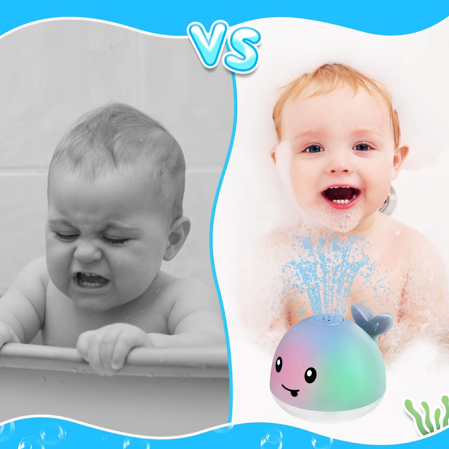 ANGGIKO Baby Bath Toys, Pool Water Toys for Babies, Toddler Bath Toys for Kids Ages 1-3, 1 Year Old Boy Girl Gift Light Up Whale Bath Toy Sprinkler, Baby 6-12-18 Months Bathtub Outdoor Water Table Toy