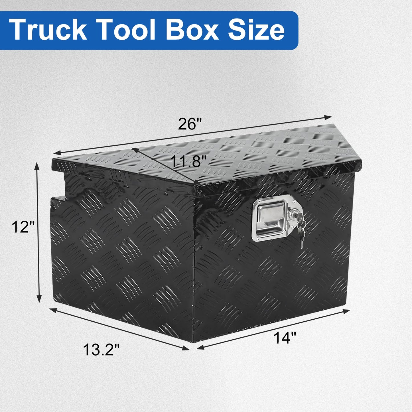 confote 26 Inch Heavy Duty Aluminum Stripes Plated Tool Box Pick Up Truck Bed RV Trailer Tongue Toolbox Waterproof Storage Organizer with Lock and Keys - 26 X 11.8 X 12 inch,Black