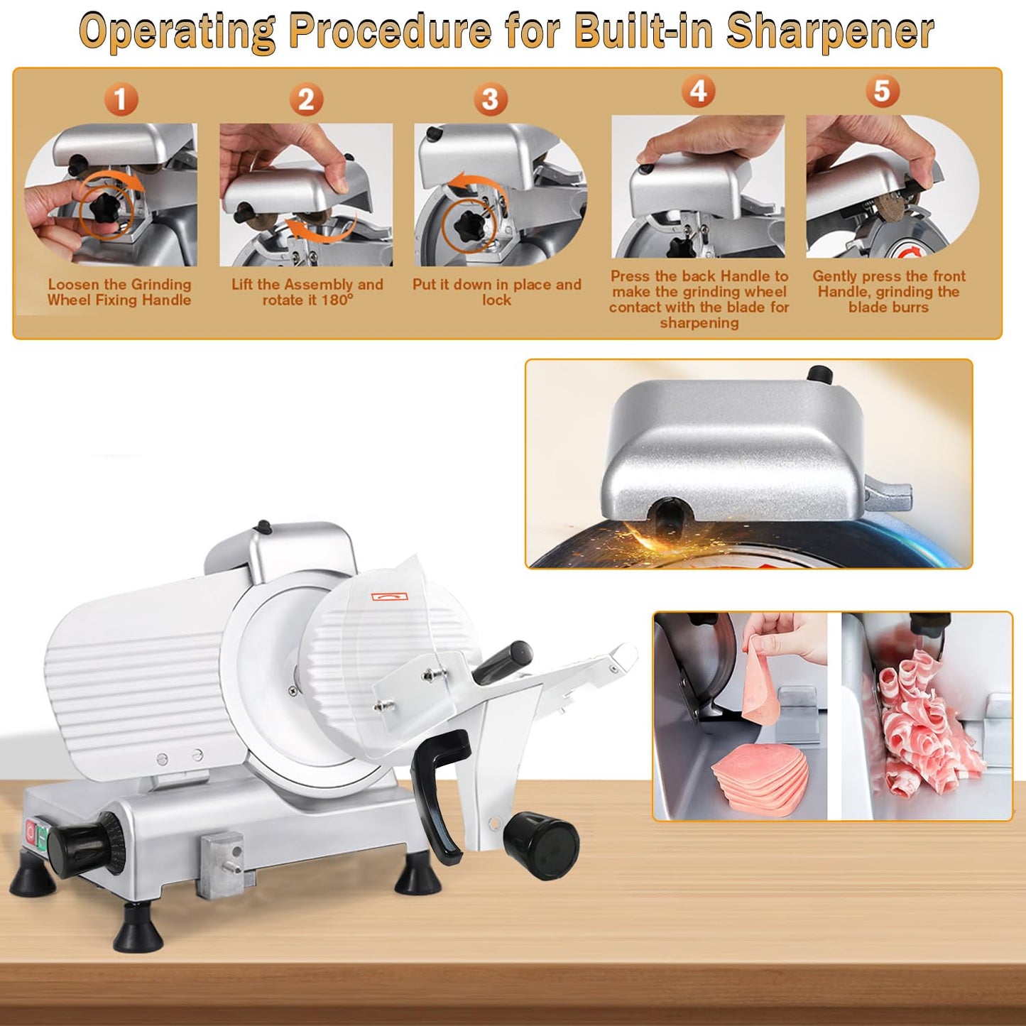 CTJ Commercial 10" Meat Slicer Electric Food Slicers 150W Meat Cutter Machine for Commercial and Home Use with Cut-Resistant Gloves for Cutting Deli, Vegetables, Hard Bread, Cheese, Ham