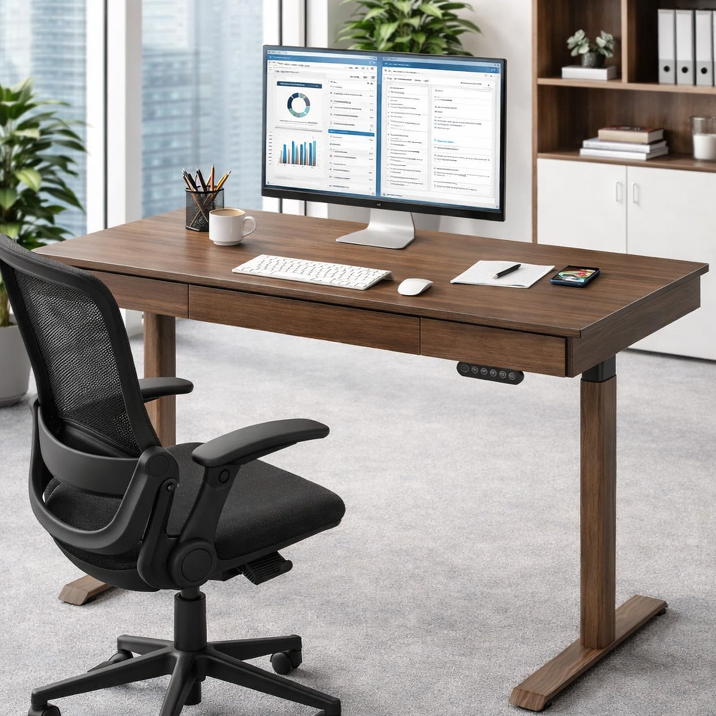 ERGO COLLECT Dual Motor Standing Desk Frame with Oval Legs, Electric Adjustable Sit Stand Desk Base for up to 70.8"x31.5" Table Tops, Sturdy Computer Desk Frame for Home Office Workstation (Walnut)