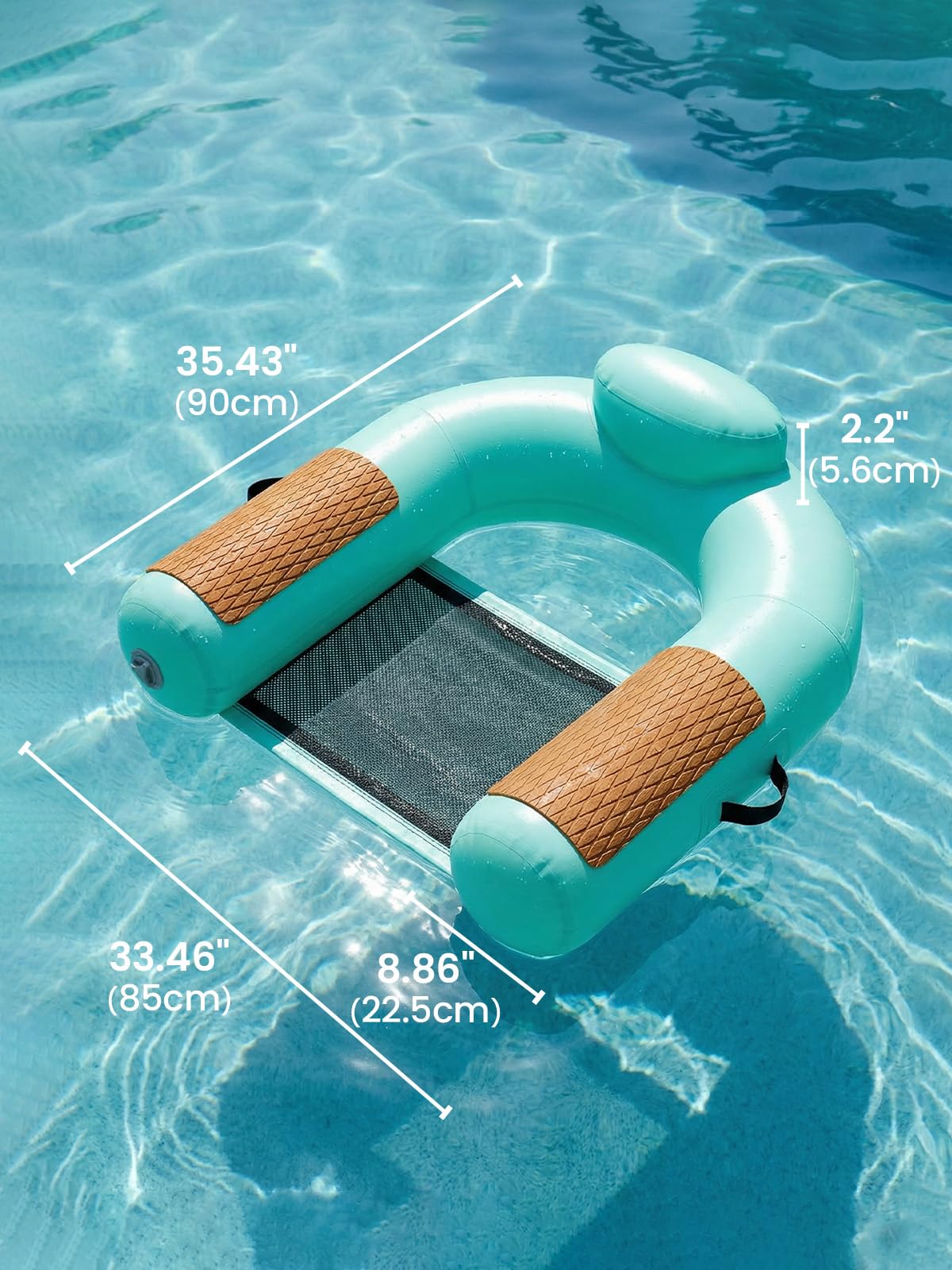 Zeraty Premium Inflatable Pool Lounger Floating Chair for Adults, Heavy Duty Drop-Stitch Water Hammock with Cooling Mesh & EVA Armrests, Blow Up Sunbathing Tanning Float for Pool, Lake Beach (300 Lbs)