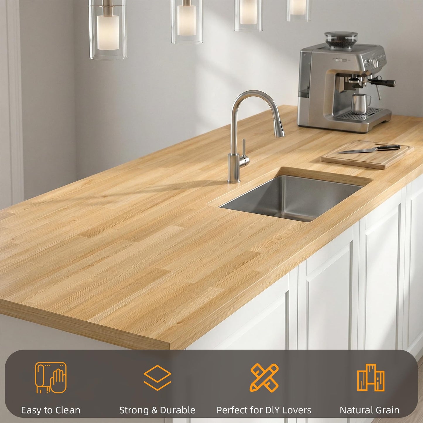 Kitchen Butcher Block Island Countertop - Solid Wood Butcher Block Countertop, Unfinished Birch Board Countertop, Suitable for Washer Dryer, Coffee Desktop, Workbench, Bar, 72L" x 39"Wx1.5"Thick