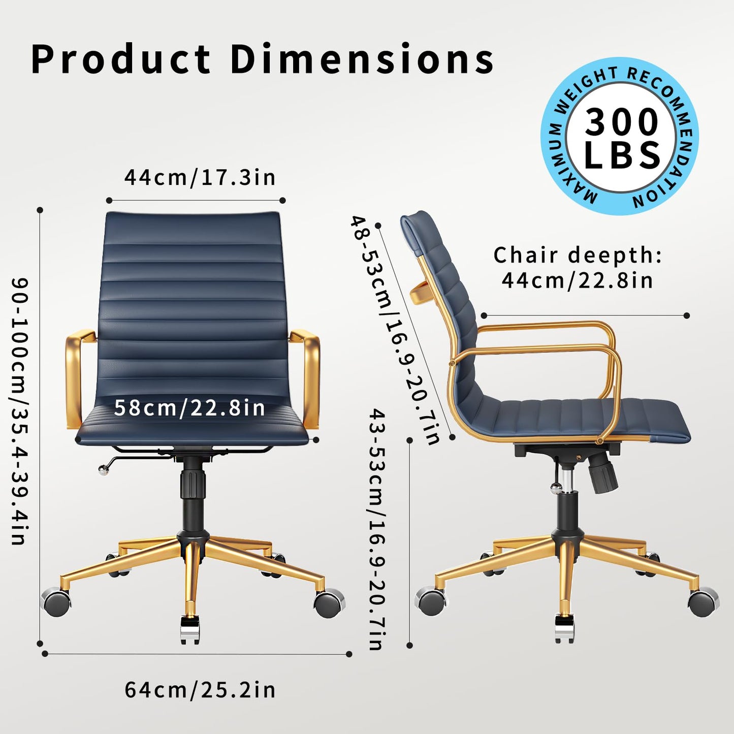 LUXMOD Executive Desk Chair Ergonomic Swivel Office Chair with Armrests and Wheels Heavy Duty Chair for Home Office Comfortable Wide Seat for Women and Men ,Gold Navy