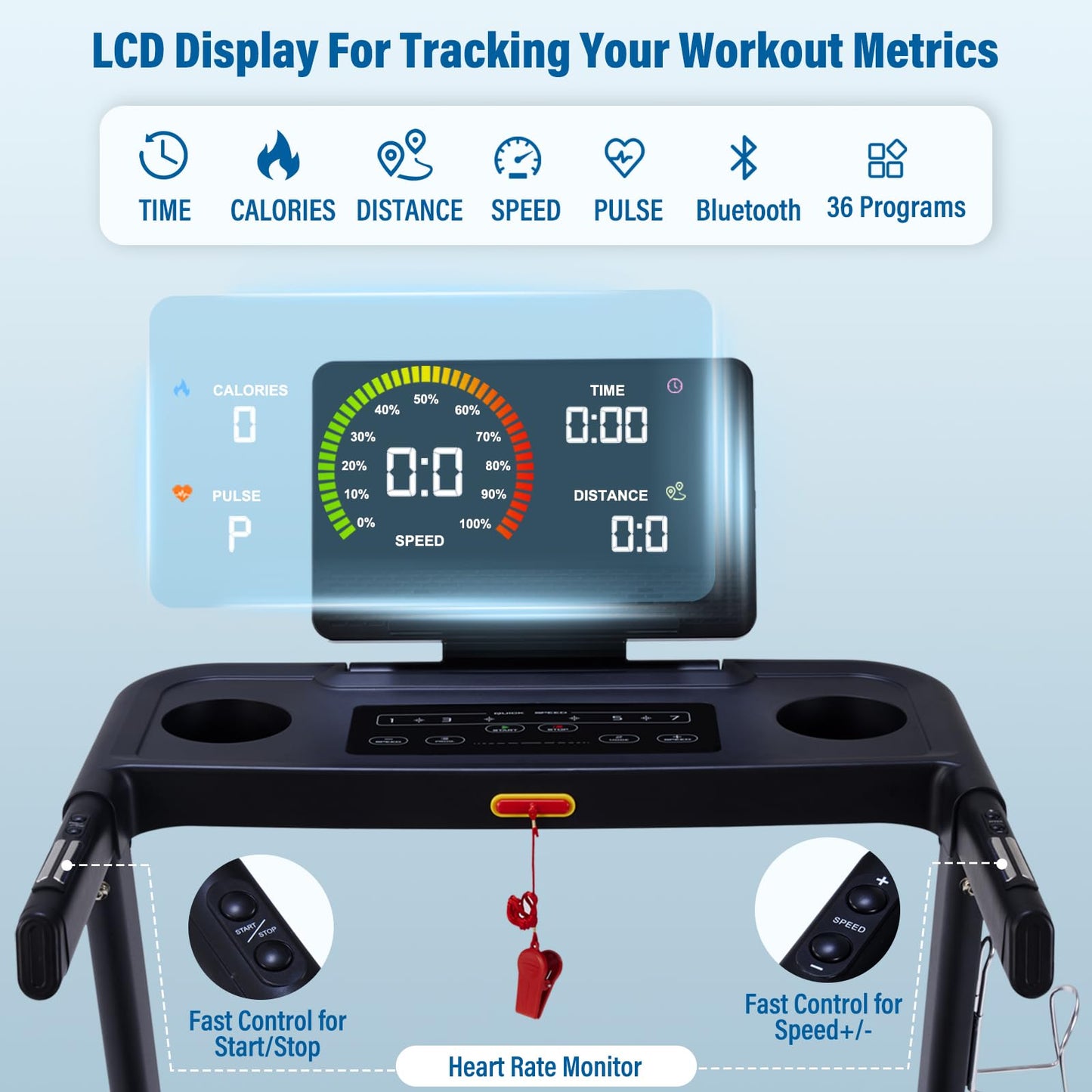 ATEEDGE Treadmills for Home, 350 lbs Capacity, 10 MPH, 3.0HP Incline Treadmill with Bluetooth APP, 17 * 46" Belt, Running Threadmills Machine, LCD Display, 36 Programs