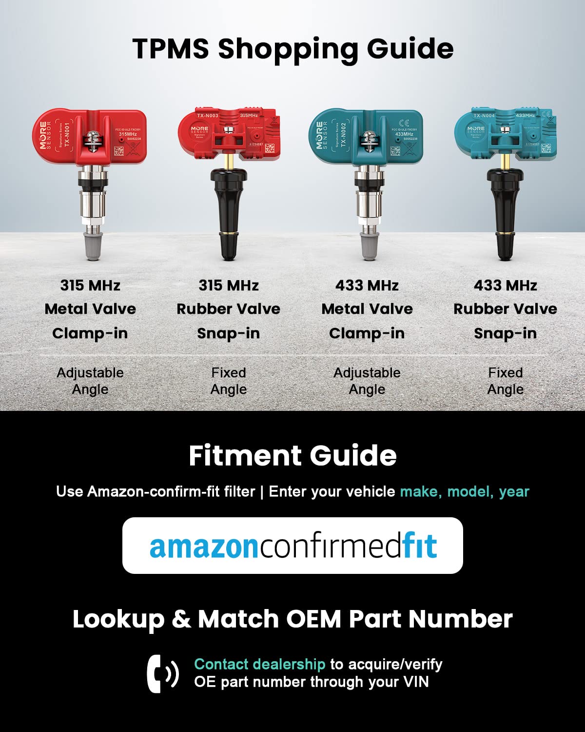 MORESENSOR Signature Series 433MHz TPMS Tire Pressure Sensor 4-Pack | Preprogrammed for Select 850+ European/American Brand Models | Replacement for 56029398AA | Clamp-in | NX-S033-4