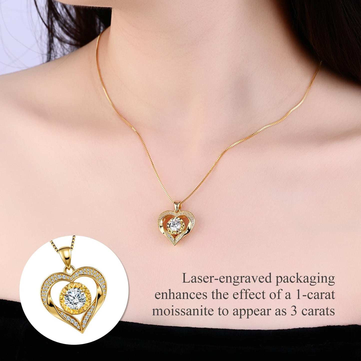 Moissanite Necklace for Women 14kt Gold Heart Necklaces Moissanite Pendant for Woman 1 Carat - Luxury Love Jewelry Gift for Anniversary, Birthday and Christmas - Jewelry for Wife from Husband