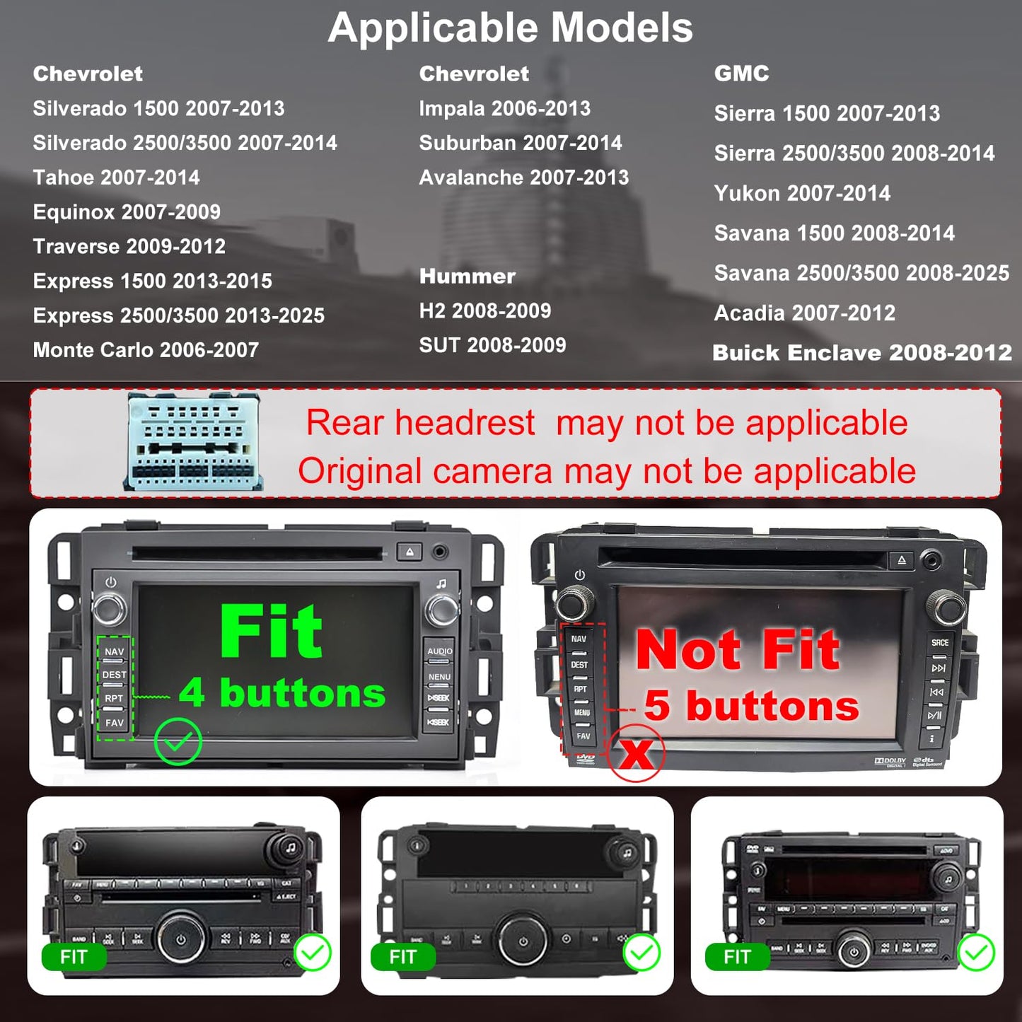 Car Radio for GMC Sierra 1500/2500/3500 2007-2013, Chevrolet Chevy Silverado 1500/2500/3500 2007-2013, Yukon 2007-2014, Impala 2007-2013, 8'' Carplay Touch Screen Android Auto Stereo, GPS FM BT Camera