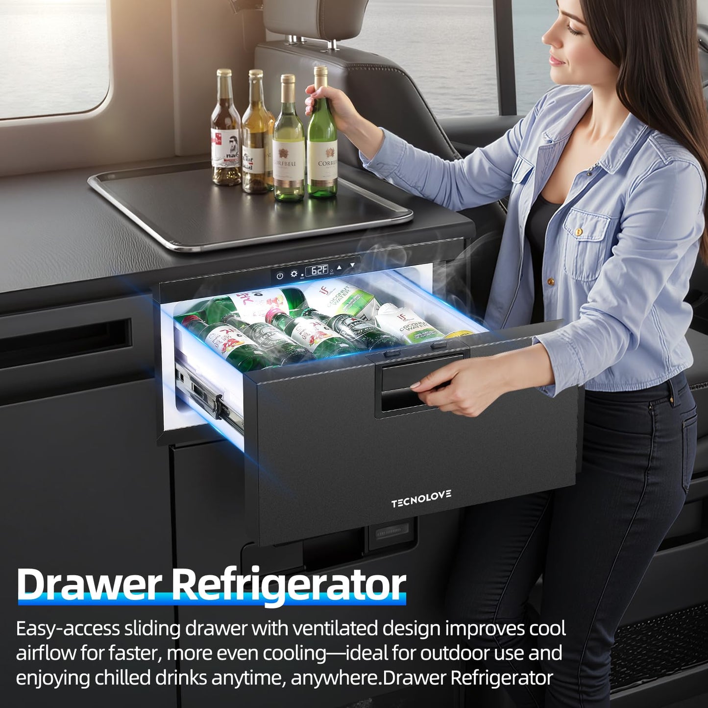 12 Volt Drawer Refrigerator 33QT(32L)12V RV Fridge Freezer,(-4℉-68℉) Portable Refrigerator,Car Cooler for Travel Car Fridge Freezer, Travel Camping Road Trips Tailgating, Truck Van SUV 12/24V DC