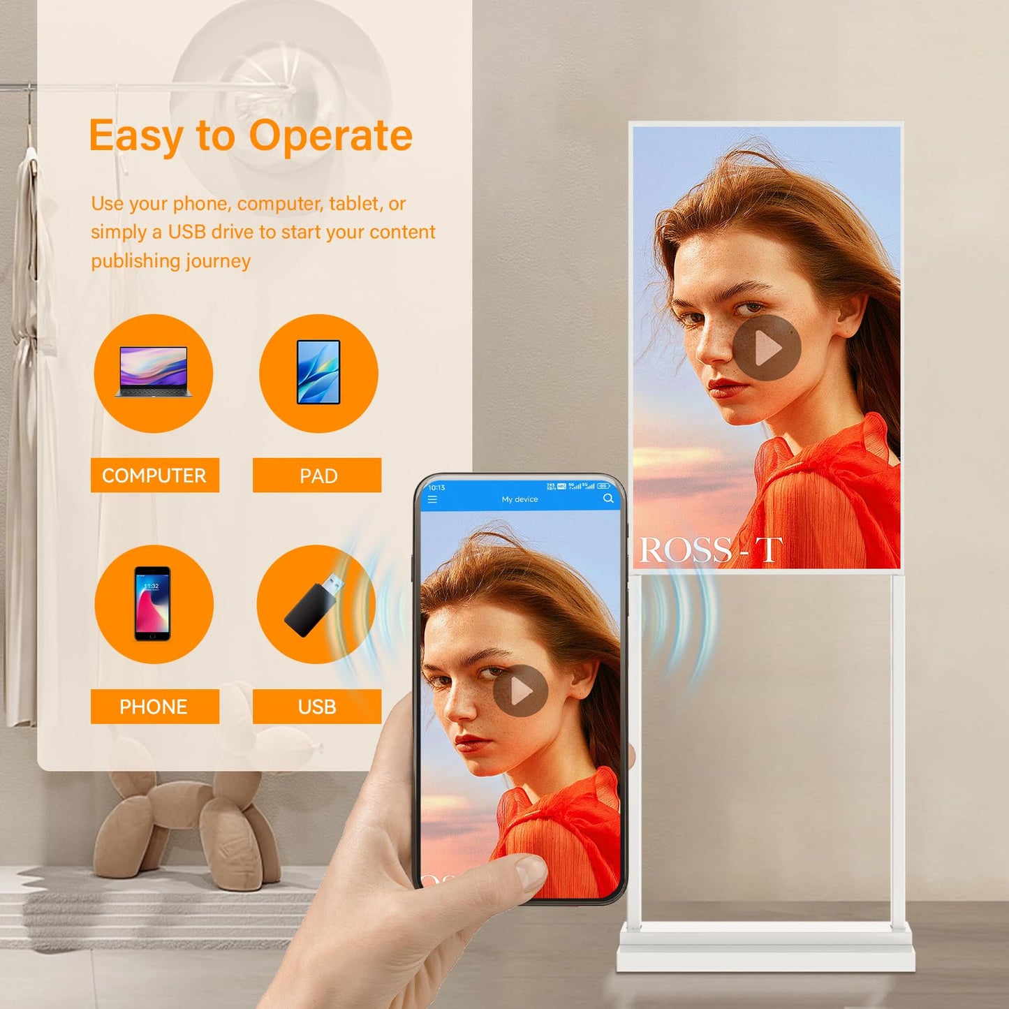Canlarriz 32 inch Digital Signage Kiosk 700 nits FHD Ultra-Bright Advertising Screen Floor Standing Digital Poster for Retail Displays and Trade Show Display Free Web Content Editor Android USB/HDMI