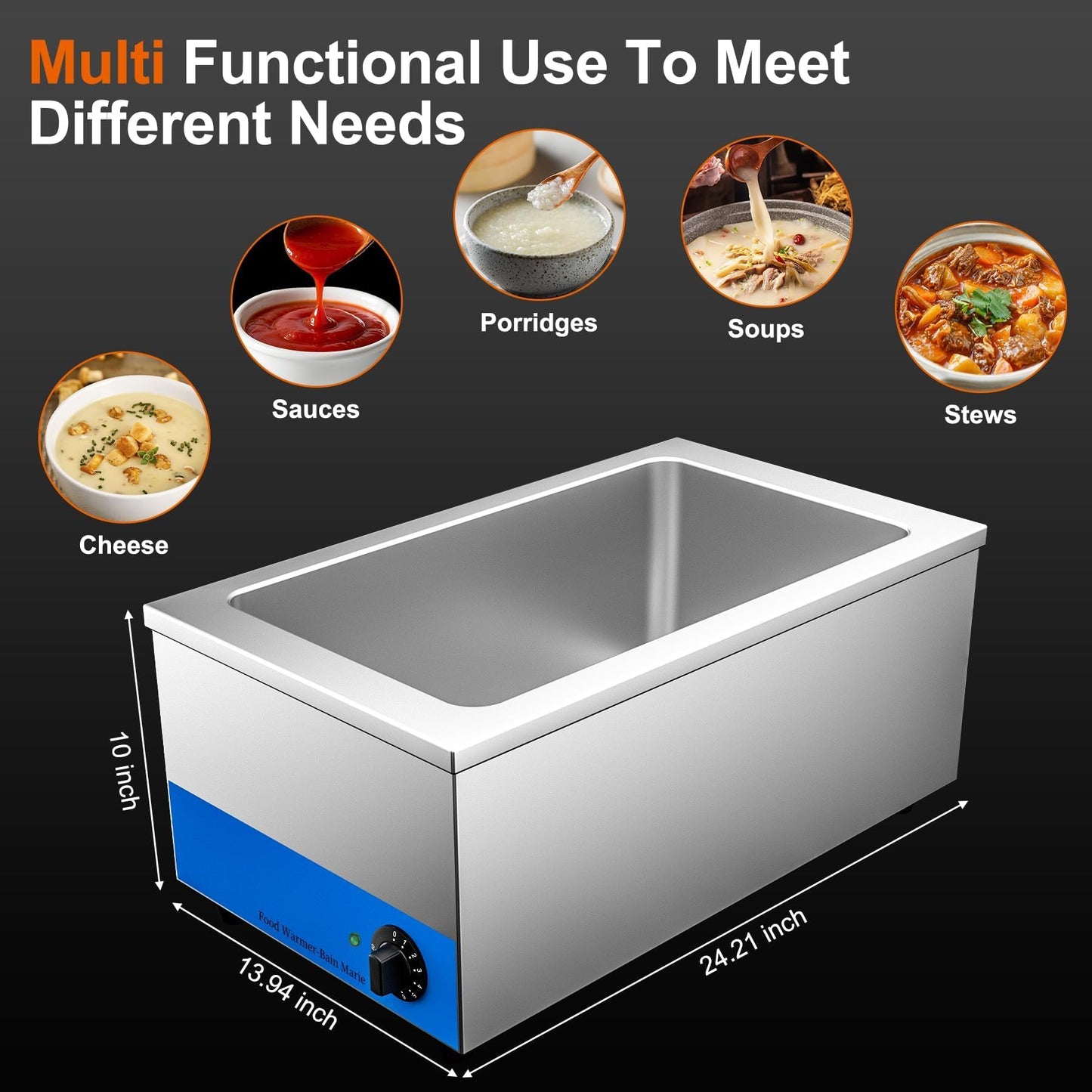 Culistra Commercial Food Warmer, 1200W Electric Stainless Steel Steam Table Soup Warmer, Bain Marie, 12" x 20" x 6 1/4", for Catering, Canteens, Cafeterias, Restaurants, Hotel, CSA Certification