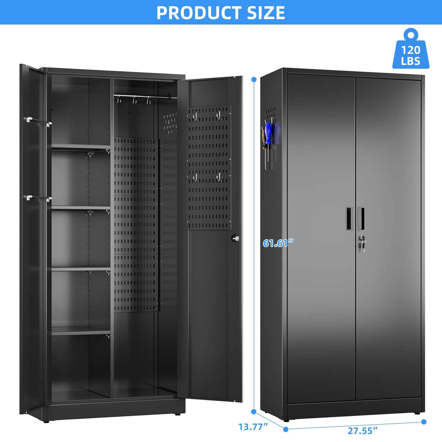 winbingon 61.61" H Metal Broom Closet Storage Cabinets with Pegboards and Hooks,Utility Closet Storage Cabinet with Hanging Rod and Adjustable Shelves for Garage,Laundry Room,Utility Room,Warehouse