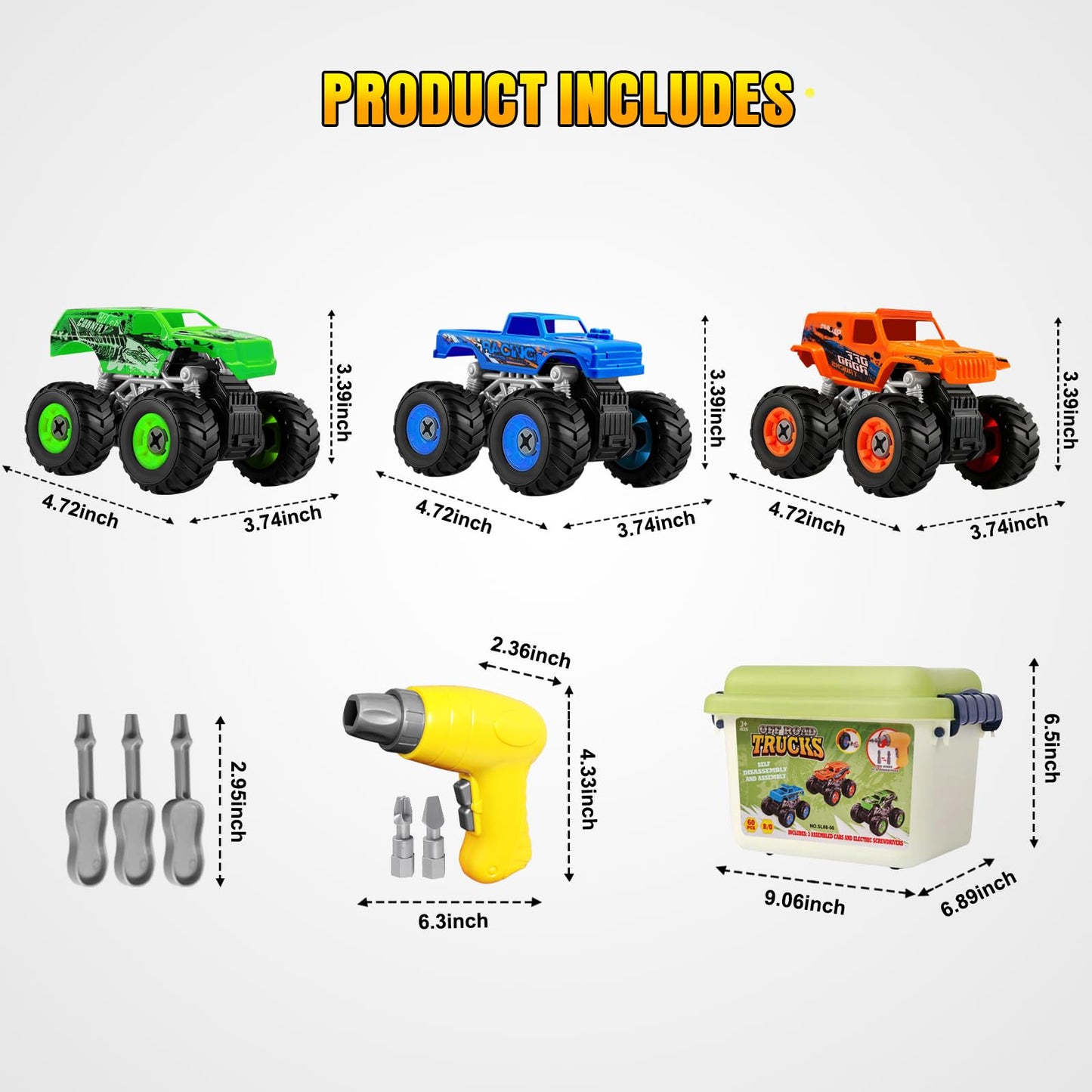 Bugrtarey Take Apart Monster Truck Toys for 3 4 5 6 7 8 Year Old Boys, STEM Educational Building Toys with Electric Drill & Storage Box, Kids Toys Christmas Birthday Gifts for Boys Girls Toddlers