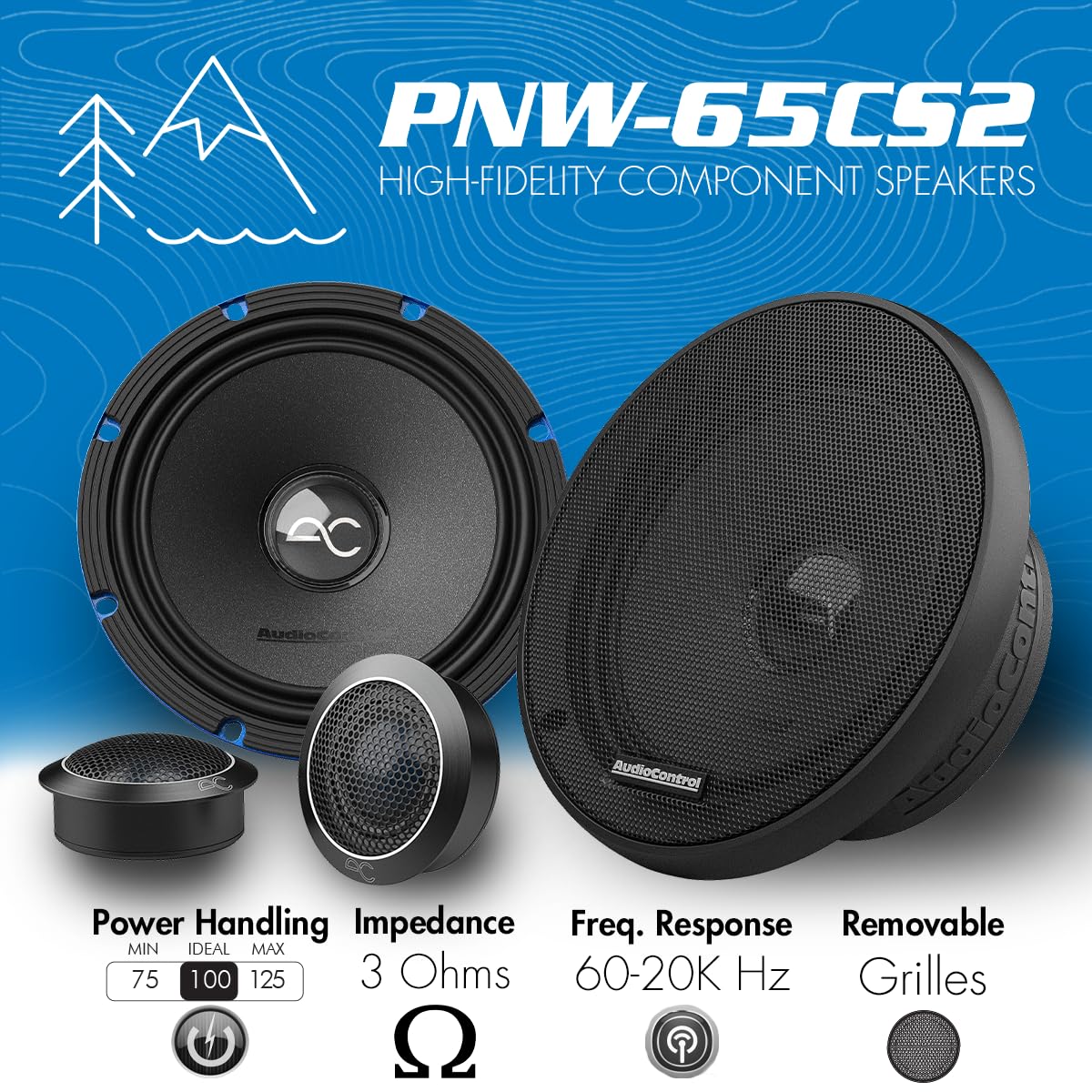 AudioControl PNW Series Car Speakers, 6.5" Component Premium High-Fidelity, 100 Watt RMS/125 Watt Max, 3 Ohm, 1ā Tweeters, HPF/LPF Crossovers (Pair)