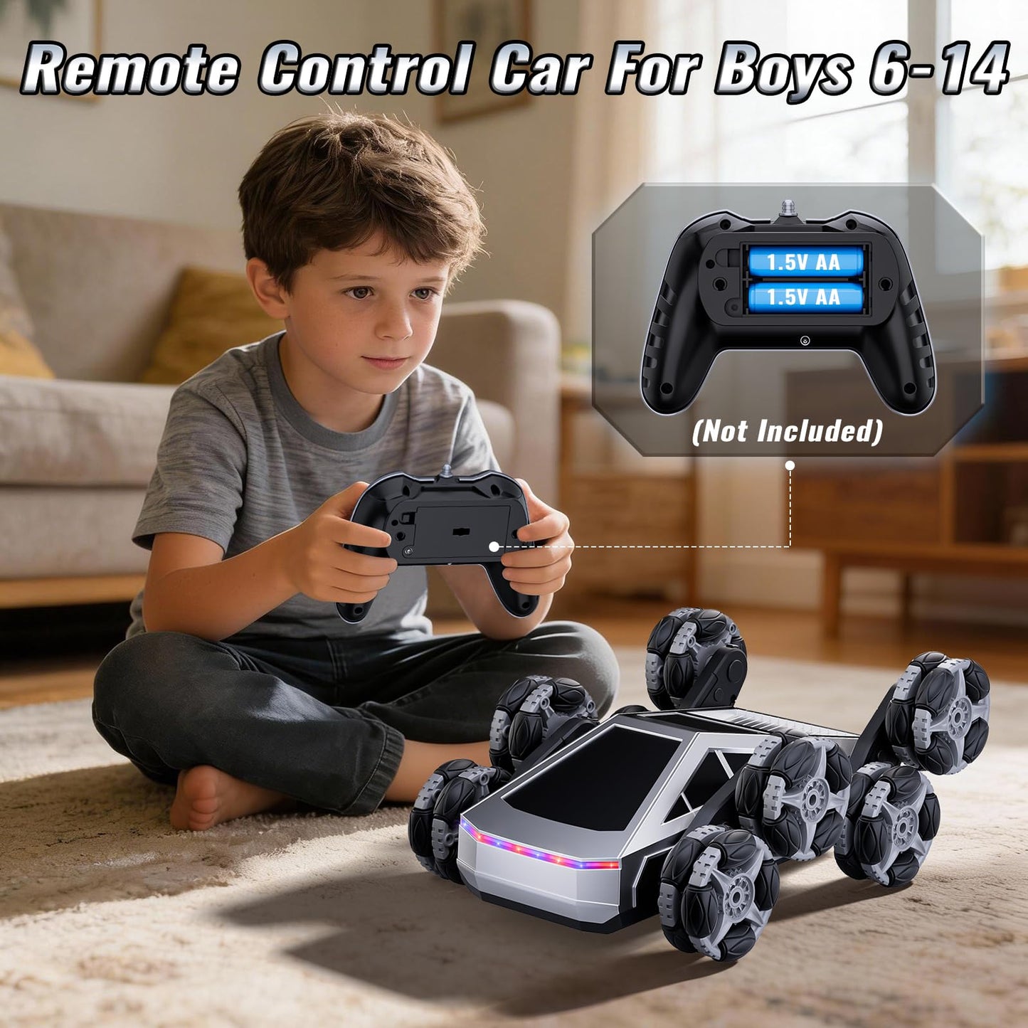 Bsgifts Remote Control Car, 8 Wheels RC Stunt Car with LED Lights & Music, 2.4GHz RC Drift Car for Boys Aged 6-14, Christmas Birthday Gift for Kids
