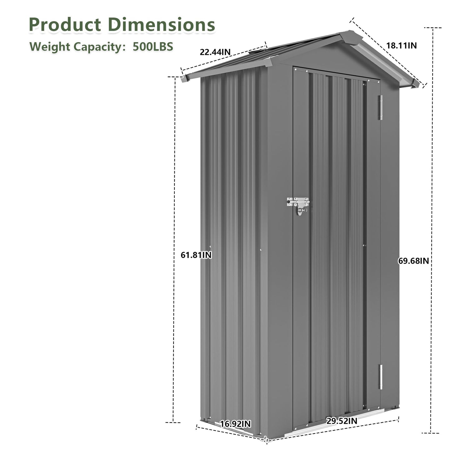 KEIKI Outdoor Storage Shed, 69.7''x16.9''x29.5'' Metal Tool Shed with Sloping Roof & Lockable Door, Small Shed, Top Tall Vertical Tool Cabinet for Backyard Garden Patio Lawn, Black