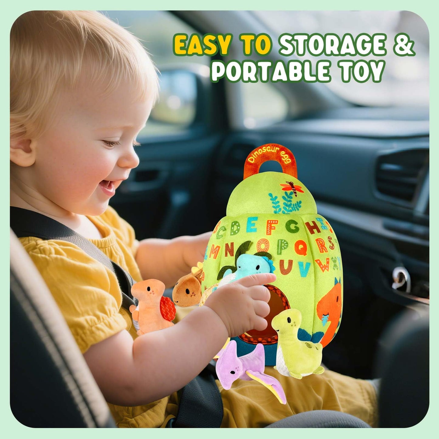 FREYBLI Baby Toys 6-12 Months - Soft Dinosaur Egg Toy with Rattle, Crinkle Paper, Squeaker, Mirror - 6 Month Old Baby Toys Boy Girl Gifts, Baby Sensory Montessori Toys for 6 Month Old Infant Toys